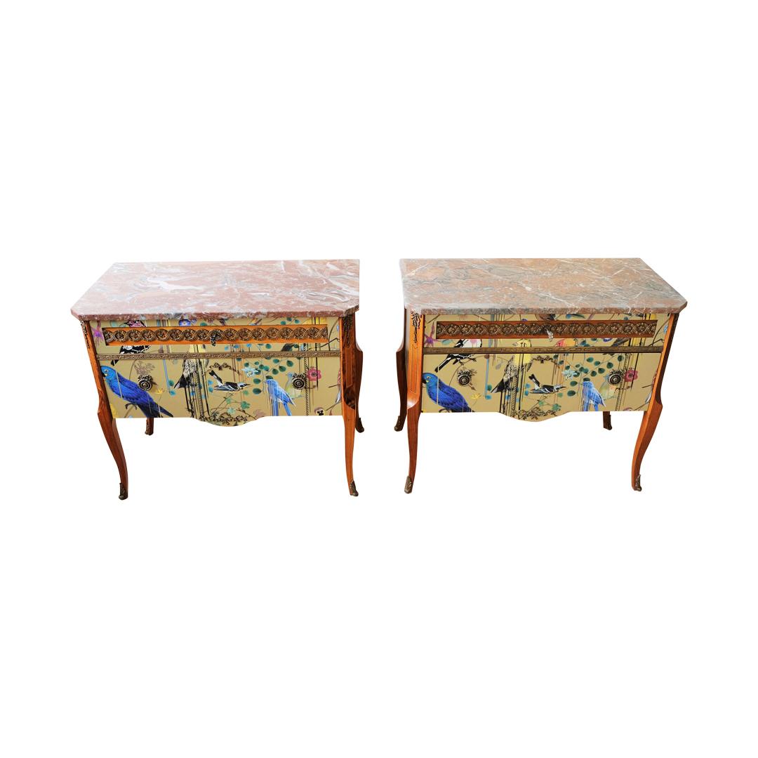 Pair of Louis XV Style Commodes with Marble Tops 2