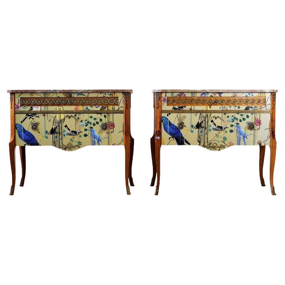 Pair of Louis XV Style Commodes with Marble Tops
