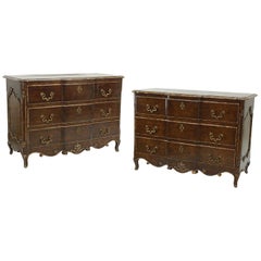 Pair of Louis XV Style Commodes with Painted and Gilt Finish Bronze Hardware