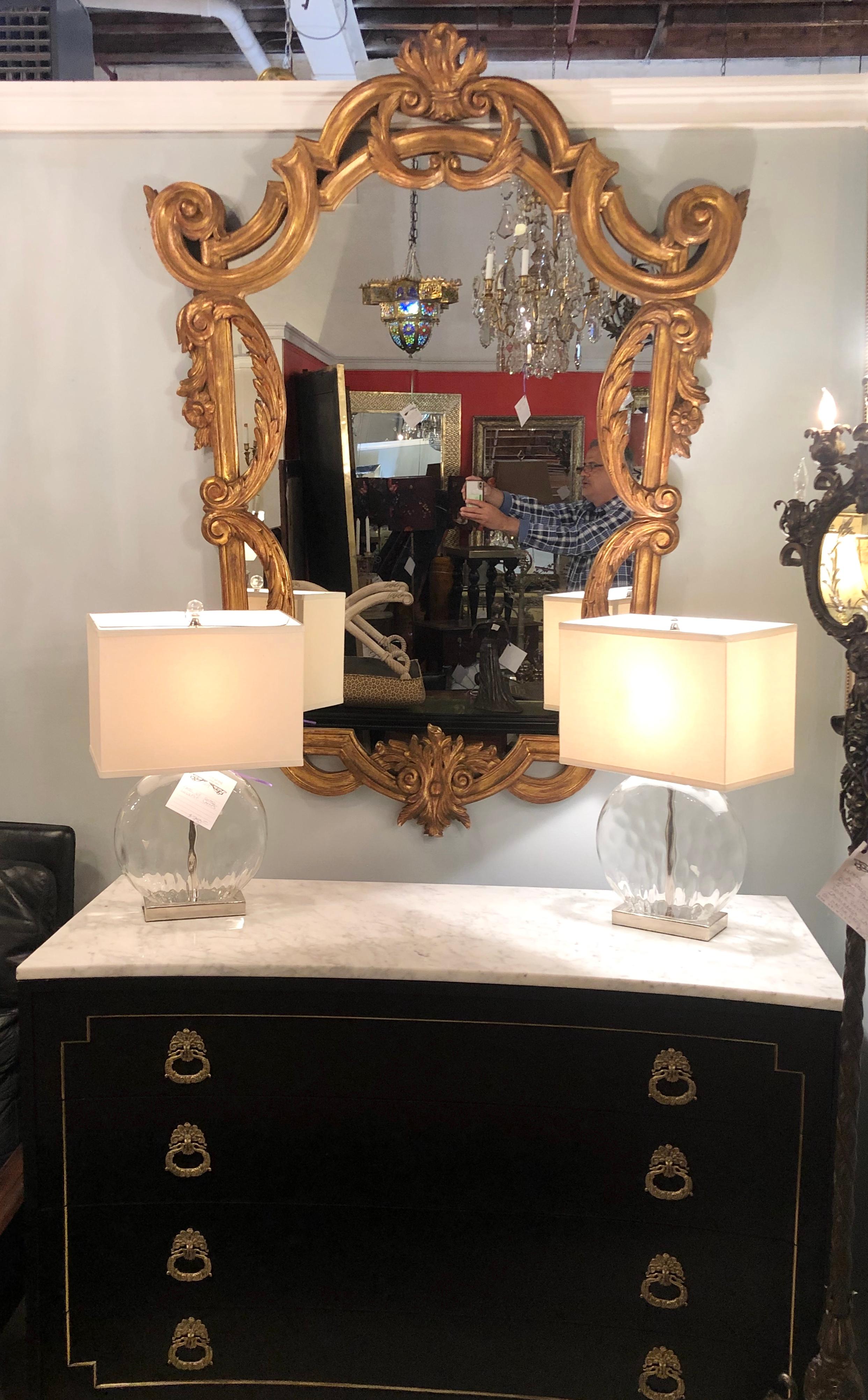 Pair of Louis XV Style Console, Pier or Wall Mirrors, Giltwood Carved Frames In Good Condition In Stamford, CT