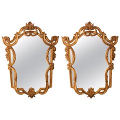 Pair of Louis XV Style Console, Pier or Wall Mirrors, Giltwood Carved Frames