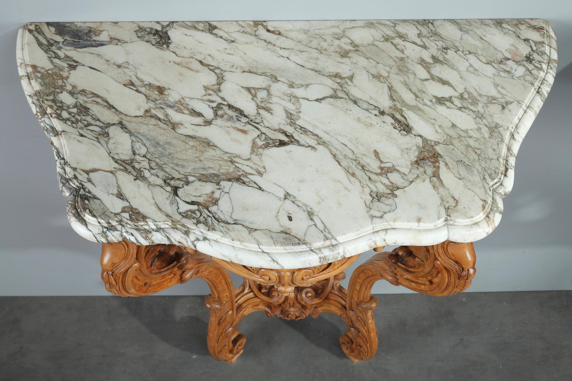 Pair of Louis XV-Style Console Tables with Marble Top For Sale 13