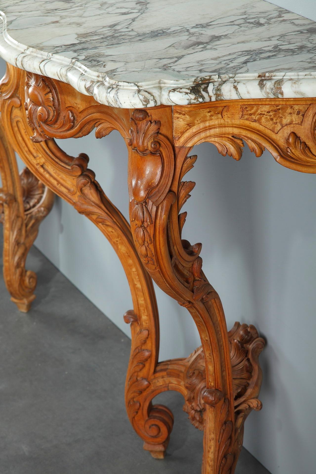 Pair of Louis XV-Style Console Tables with Marble Top For Sale 14