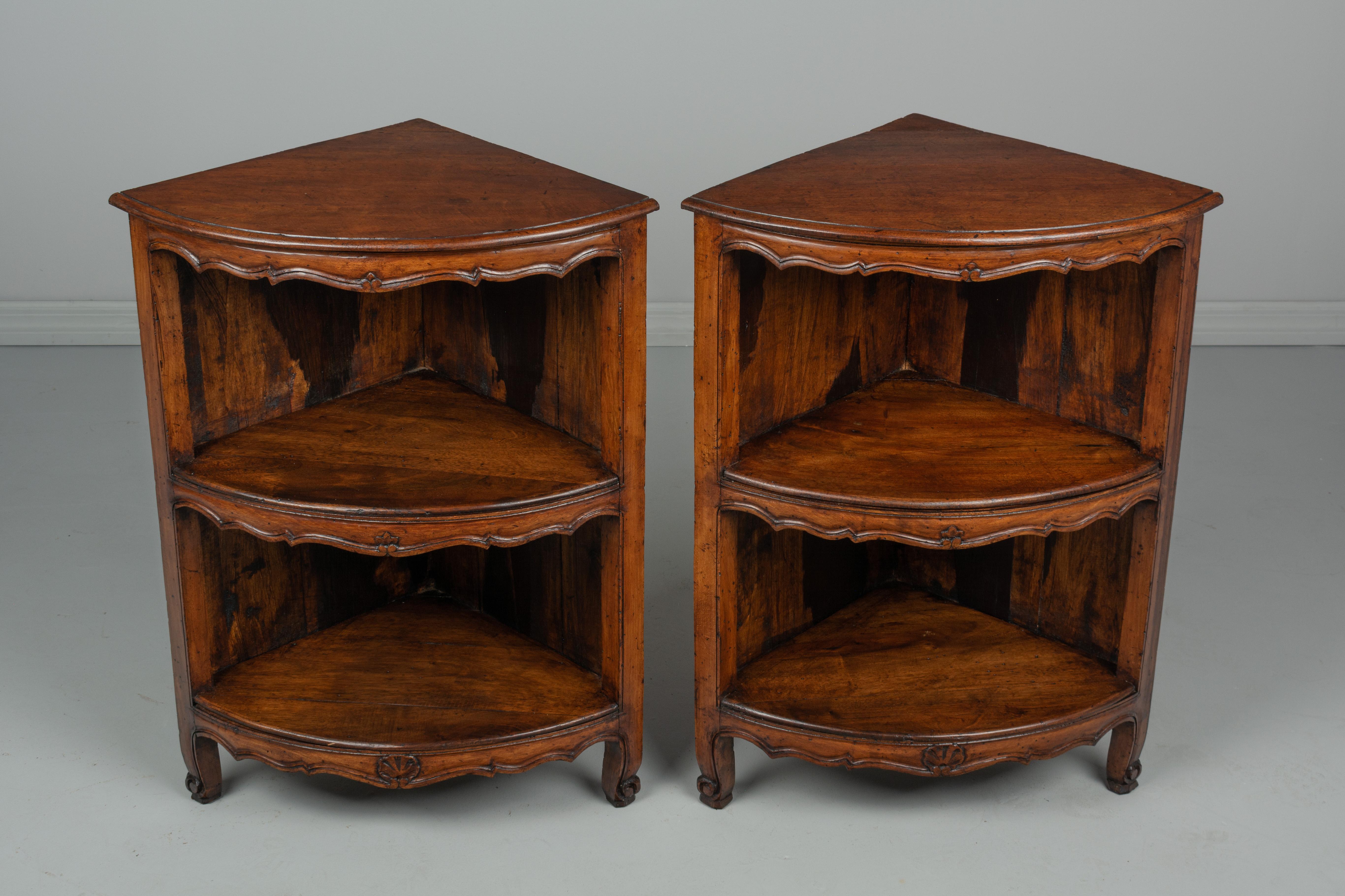 Walnut Pair of Louis XV Style Corner Cabinets