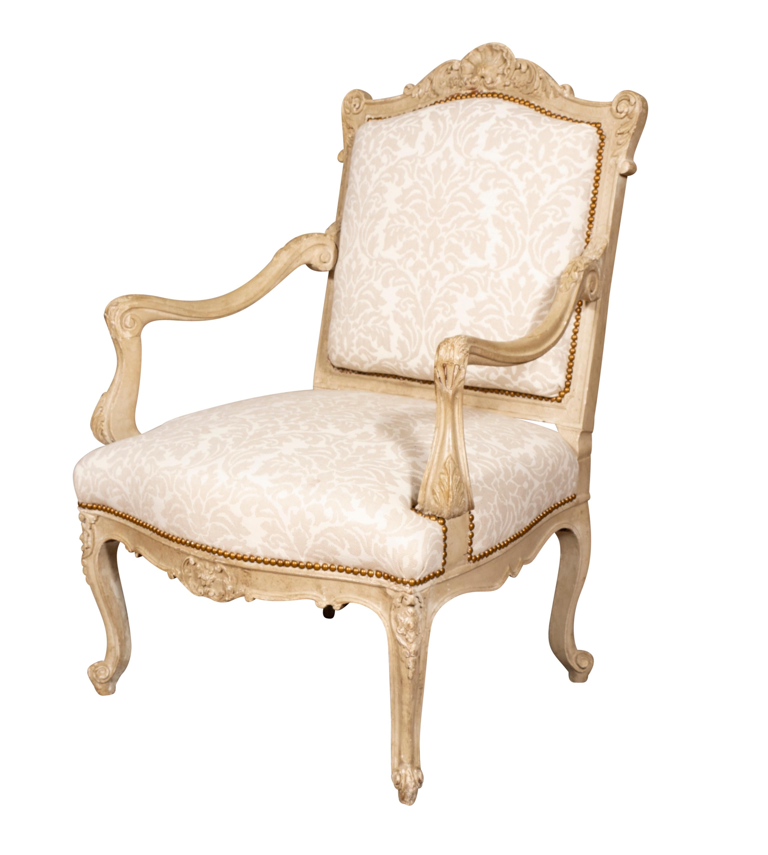 Pair of Louis XV Style Creme Painted Armchairs For Sale 4