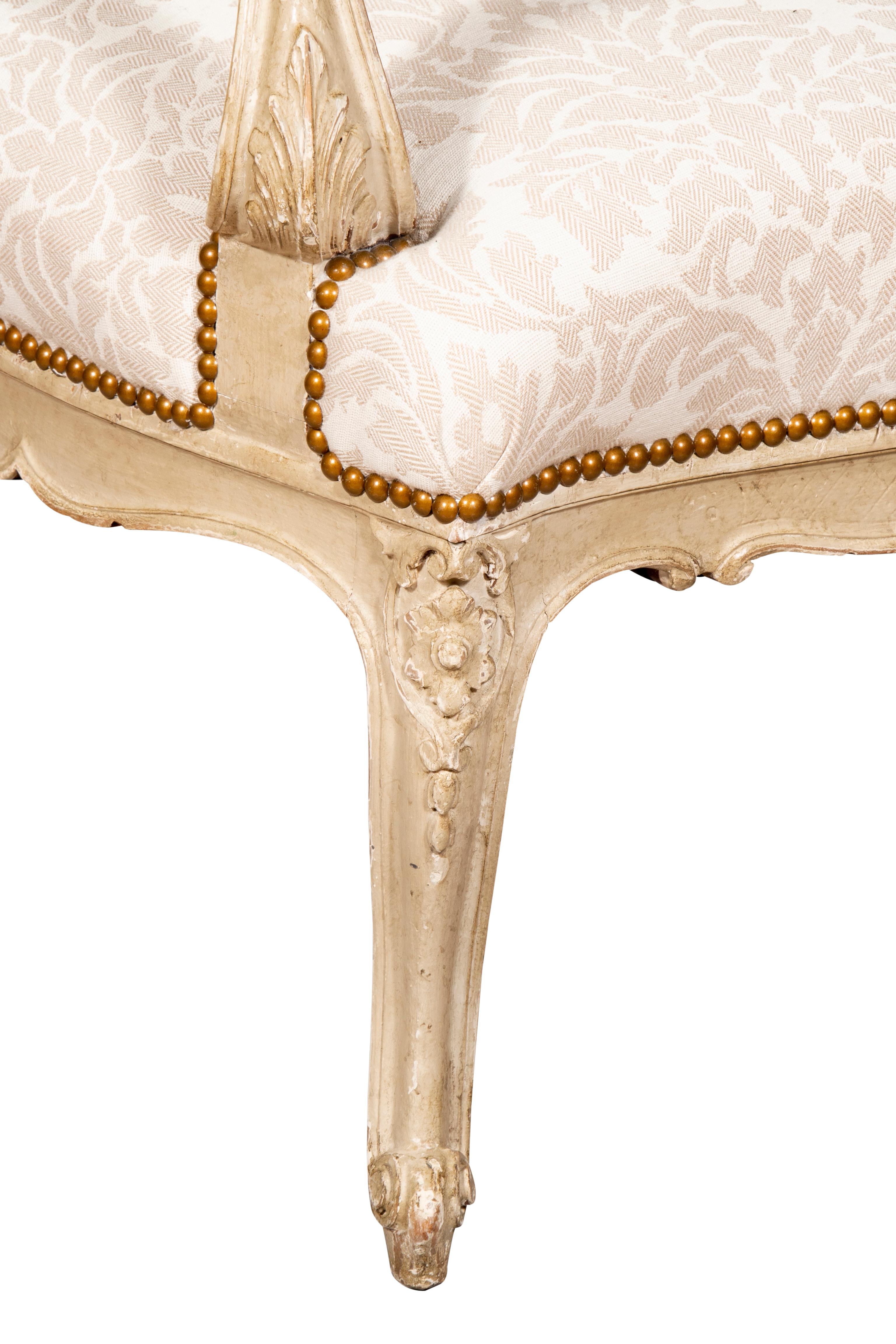 Pair of Louis XV Style Creme Painted Armchairs For Sale 8