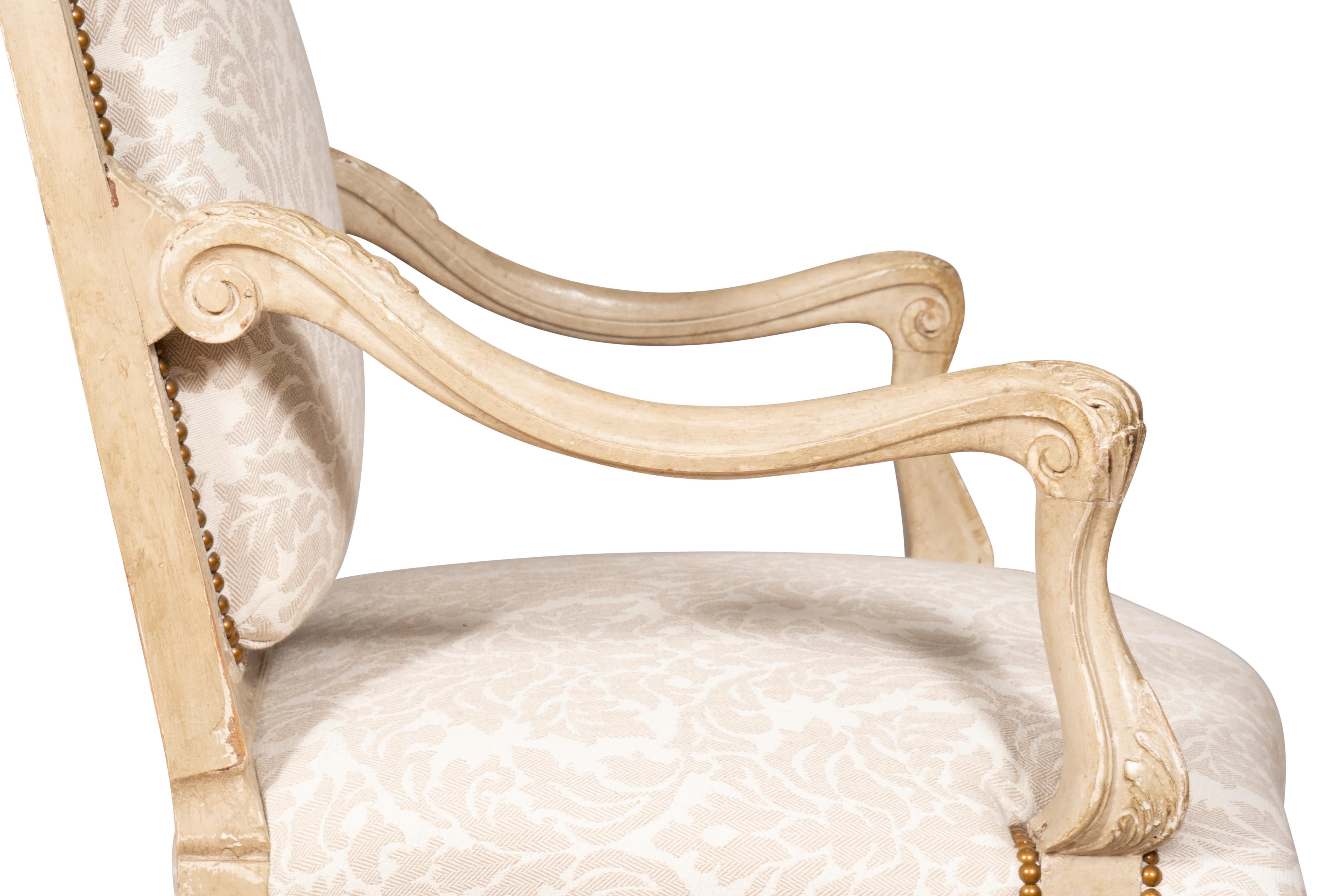 Pair of Louis XV Style Creme Painted Armchairs For Sale 9