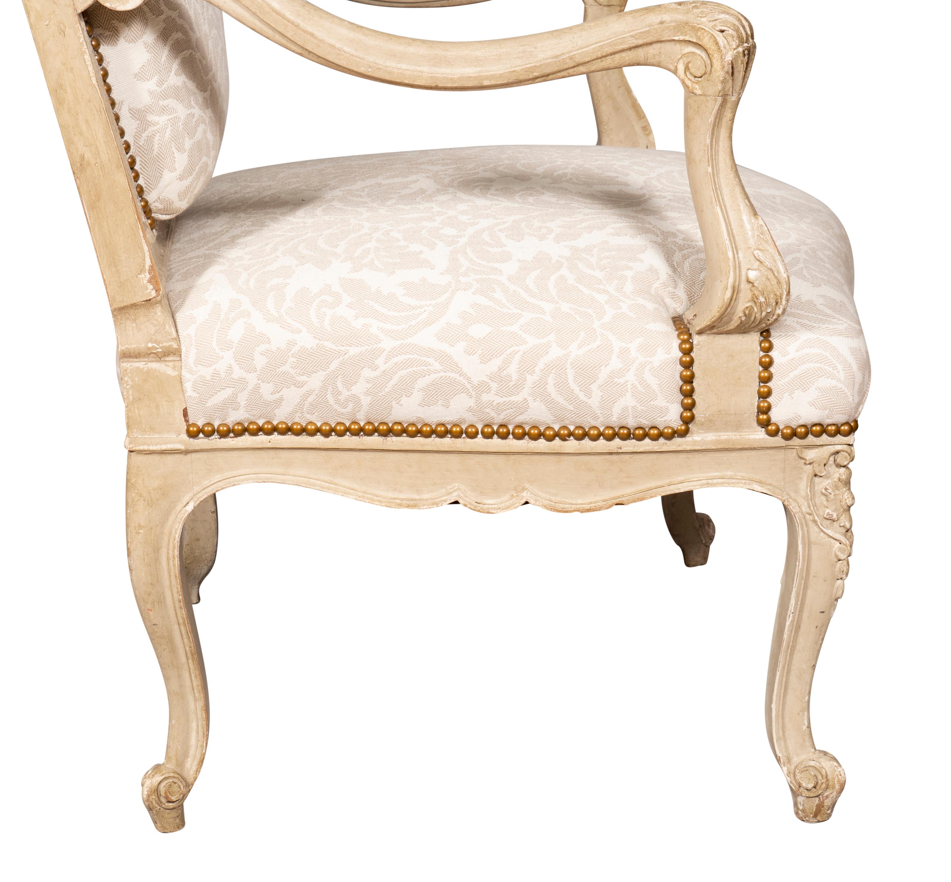 Pair of Louis XV Style Creme Painted Armchairs For Sale 10