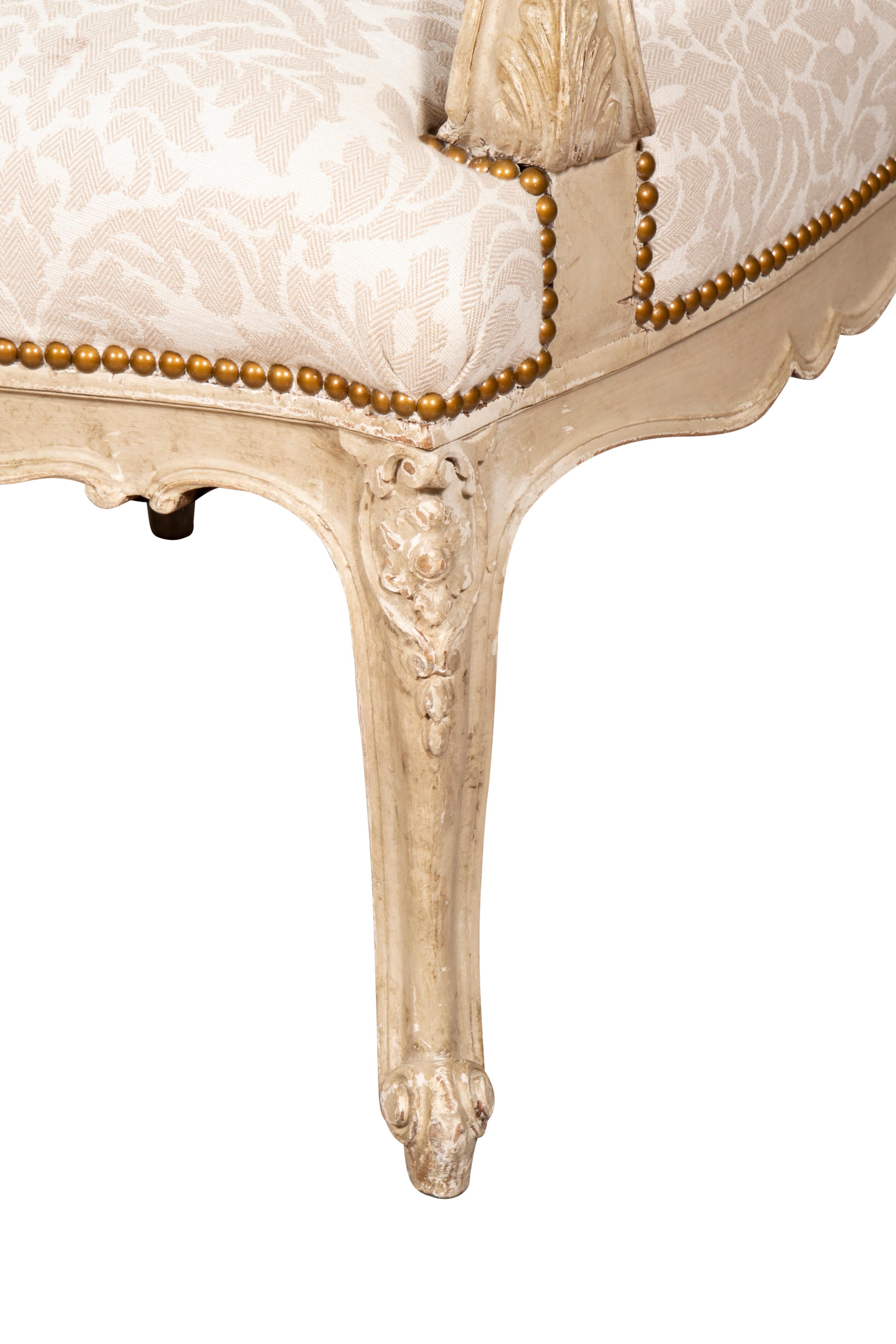 Pair of Louis XV Style Creme Painted Armchairs For Sale 14