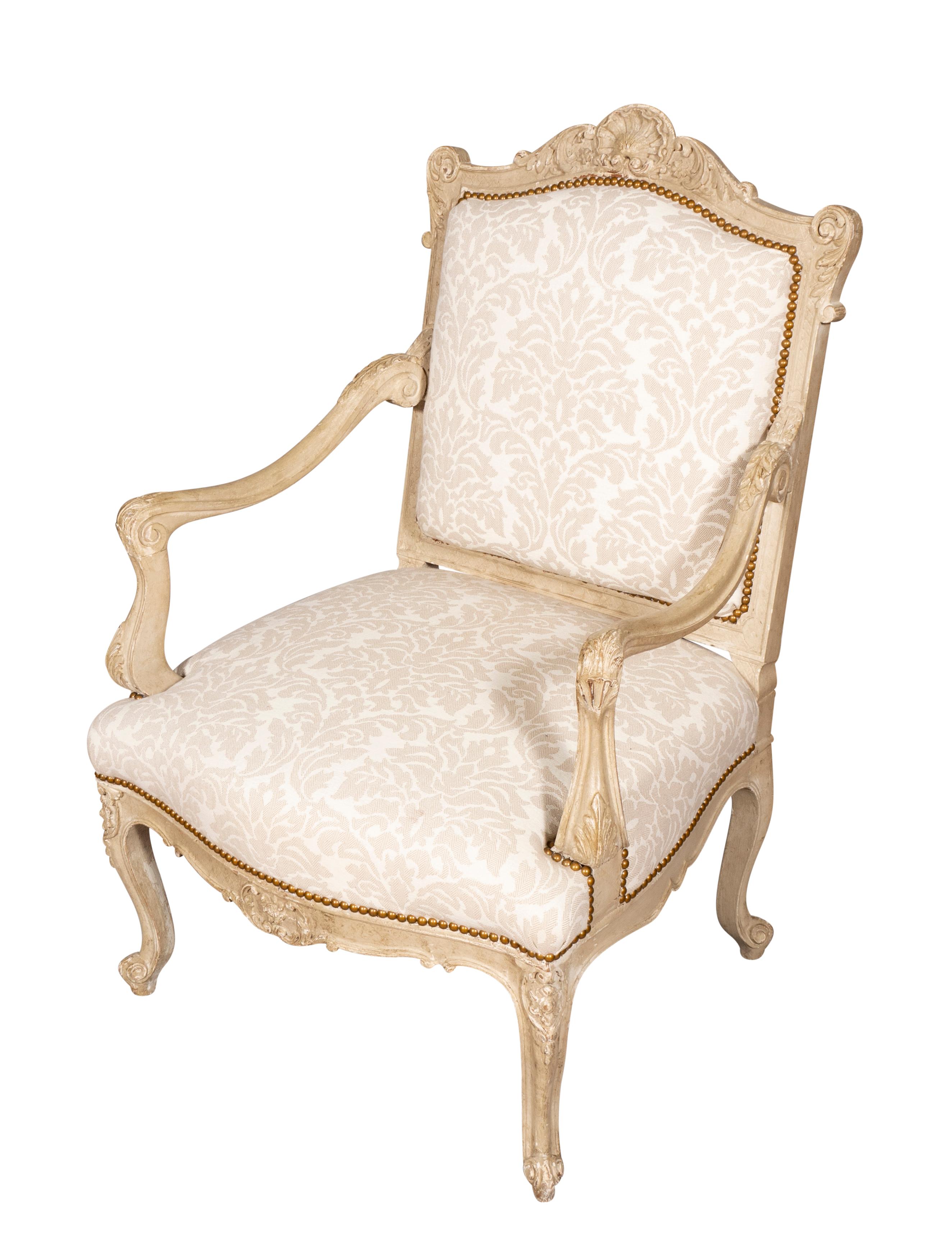 Pair of Louis XV Style Creme Painted Armchairs For Sale 3