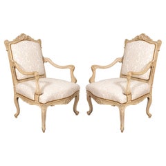 Pair of Louis XV Style Creme Painted Armchairs
