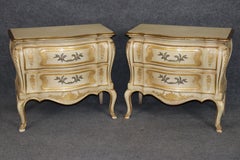 Pair of John Widdicomb Louis XV Style Creme Painted Decorated Night Stands