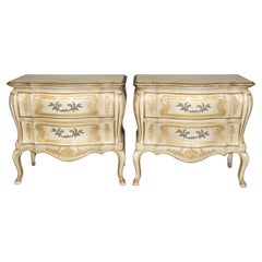 Pair of John Widdicomb Louis XV Style Creme Painted Decorated Night Stands