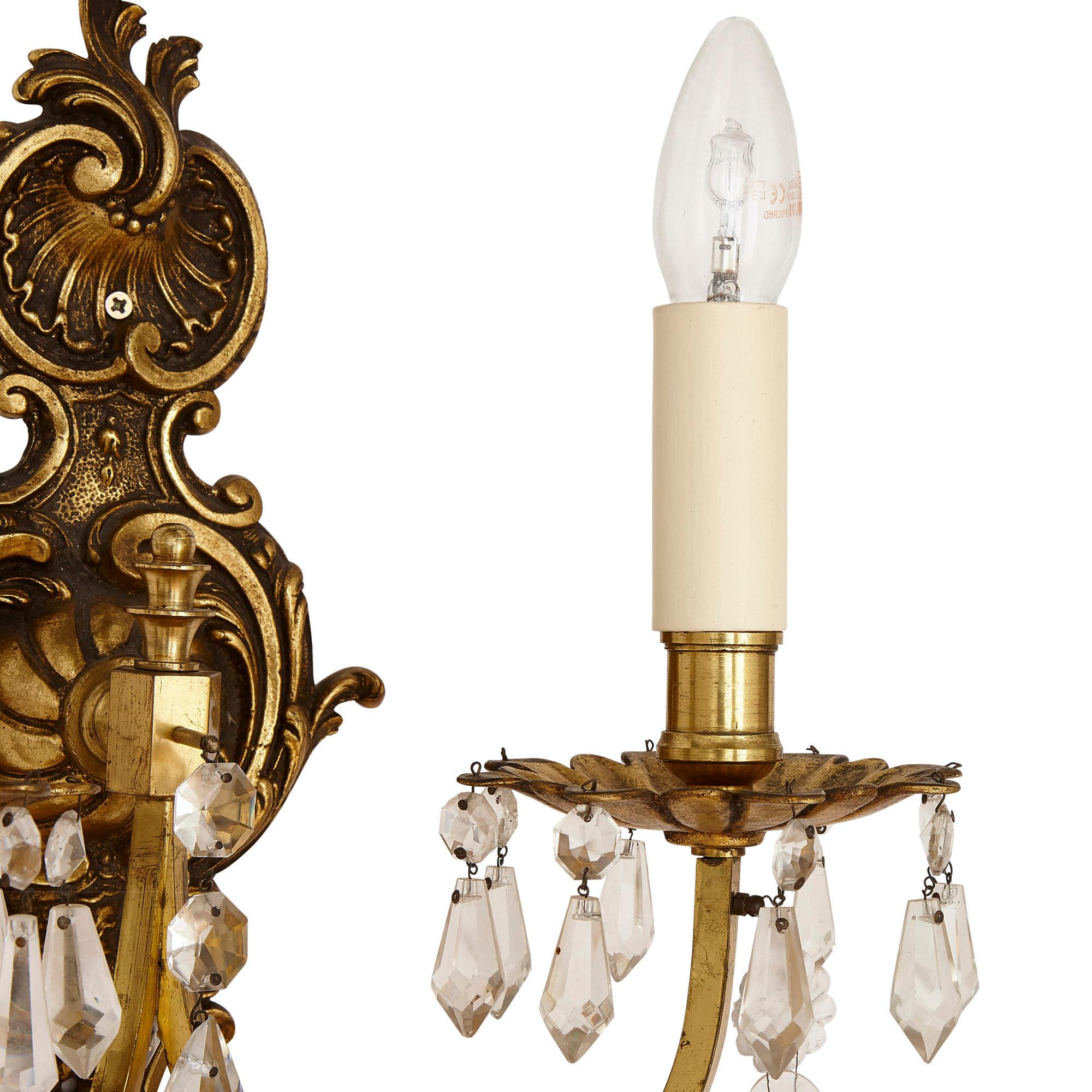 French Pair of Louis XV Style Cut Glass Sconces For Sale