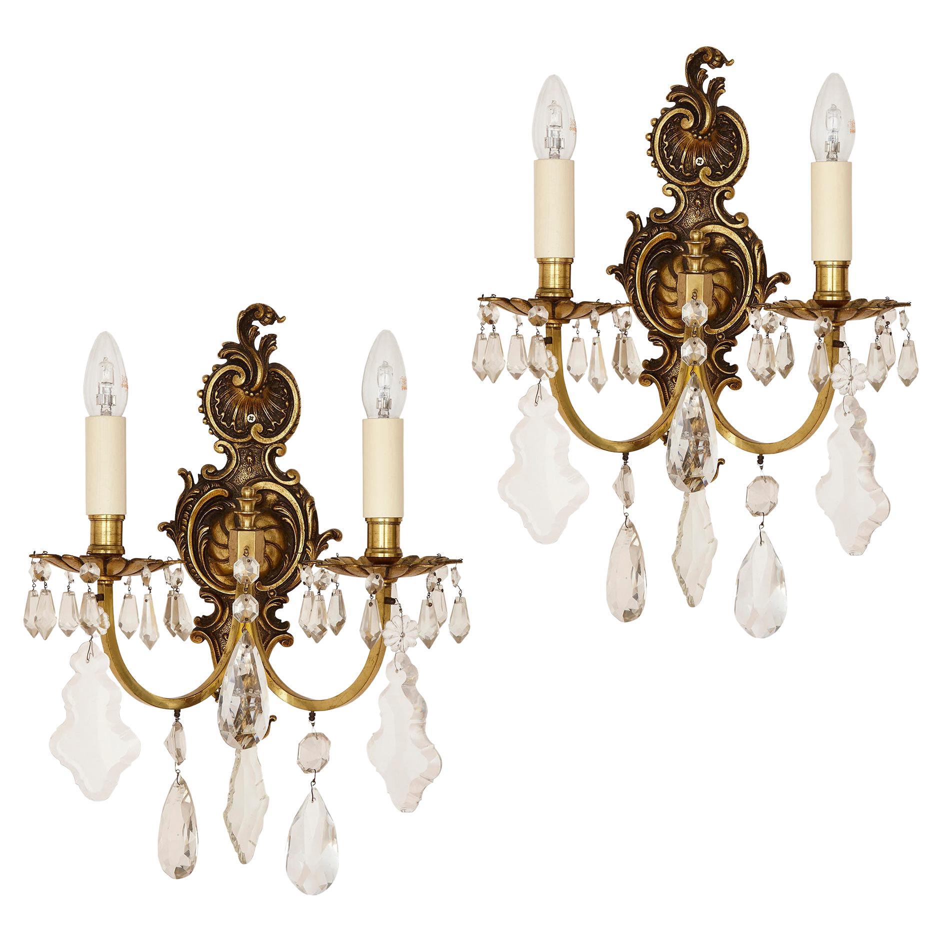 Pair of Louis XV Style Cut Glass Sconces