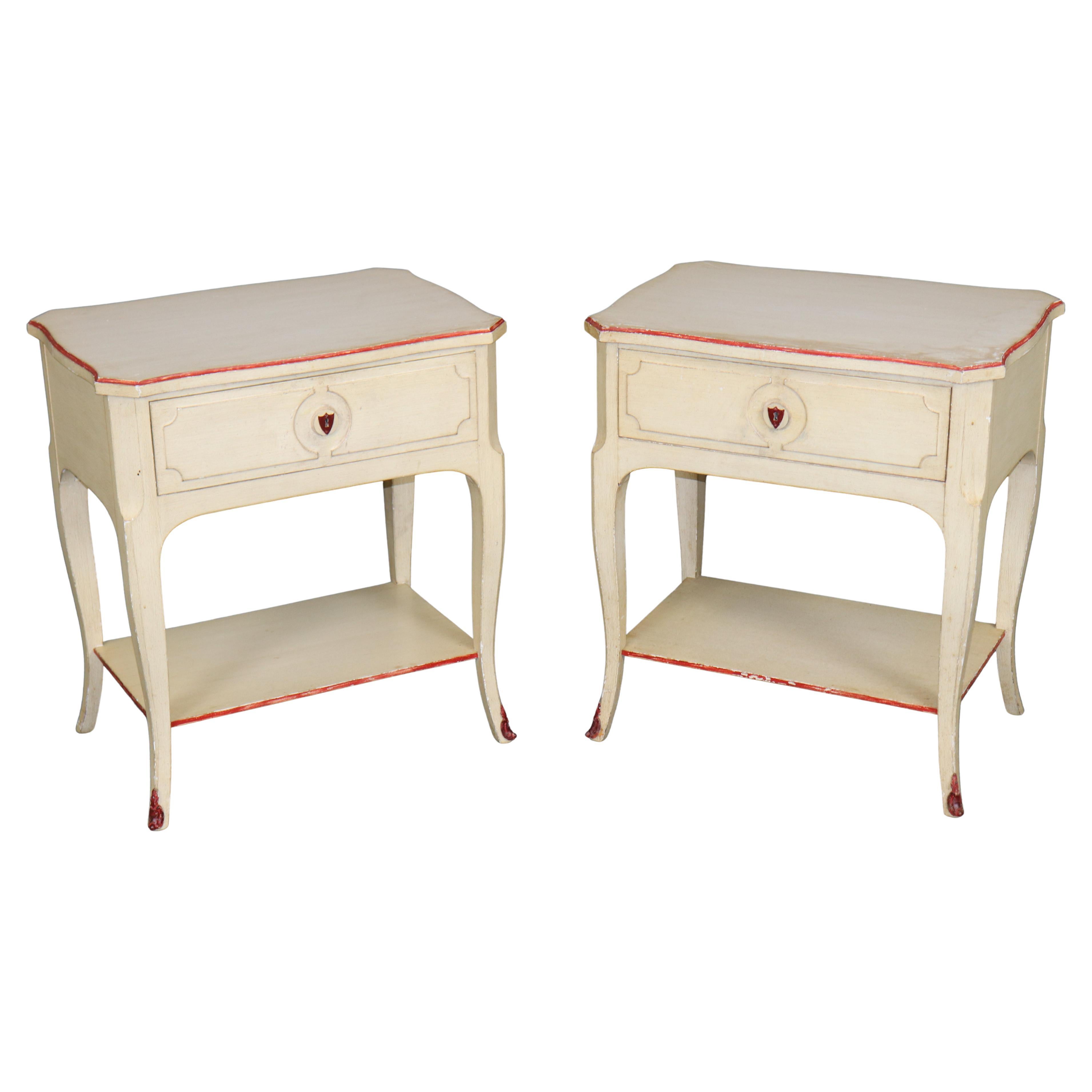 Pair of Louis XV Style Distressed Paint Decorated Nightstands by Bodart