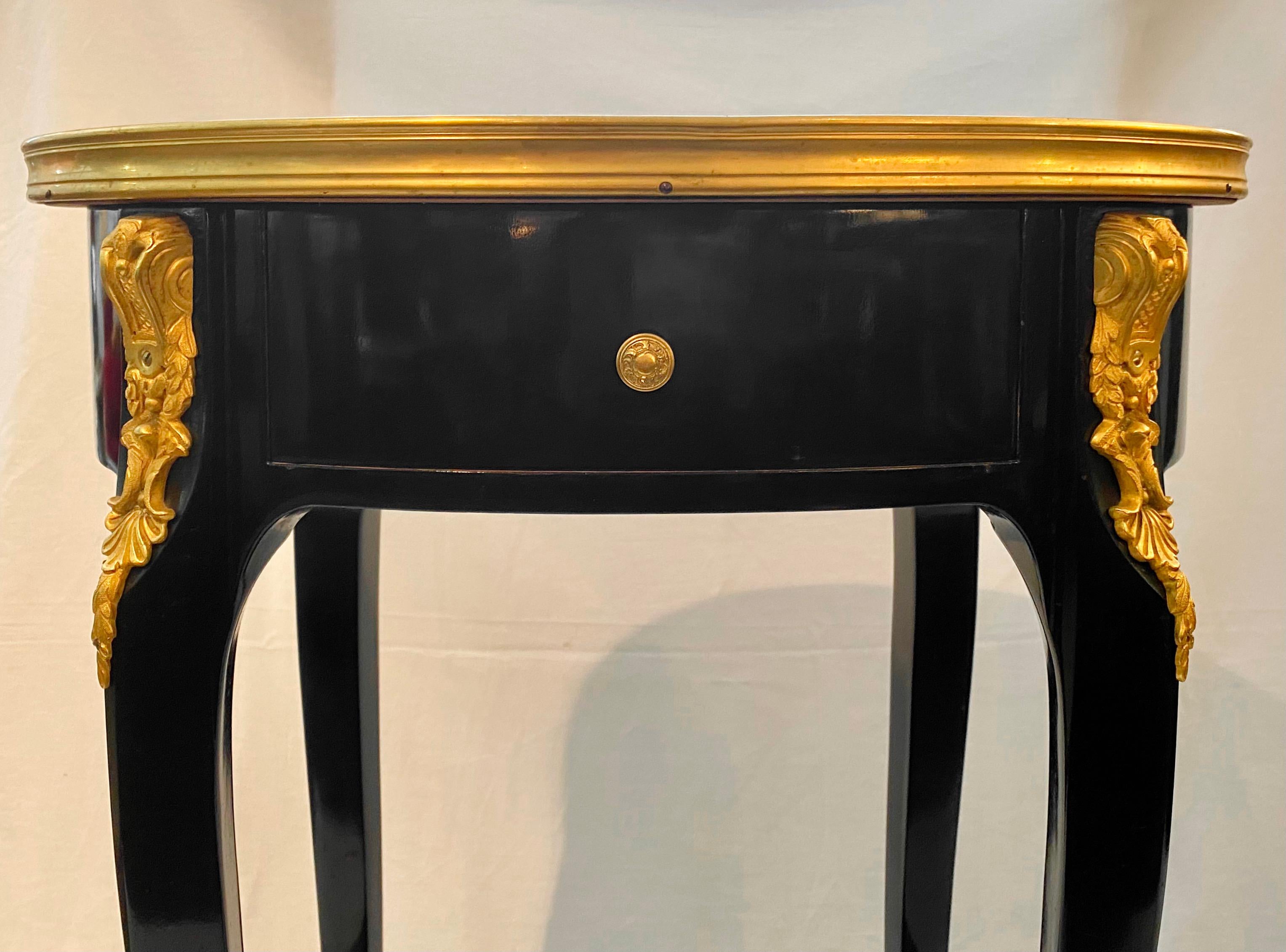 Pair of Louis XV Style Ebonized Side Tables with Marble Tops and Ormulu Mounts For Sale 5