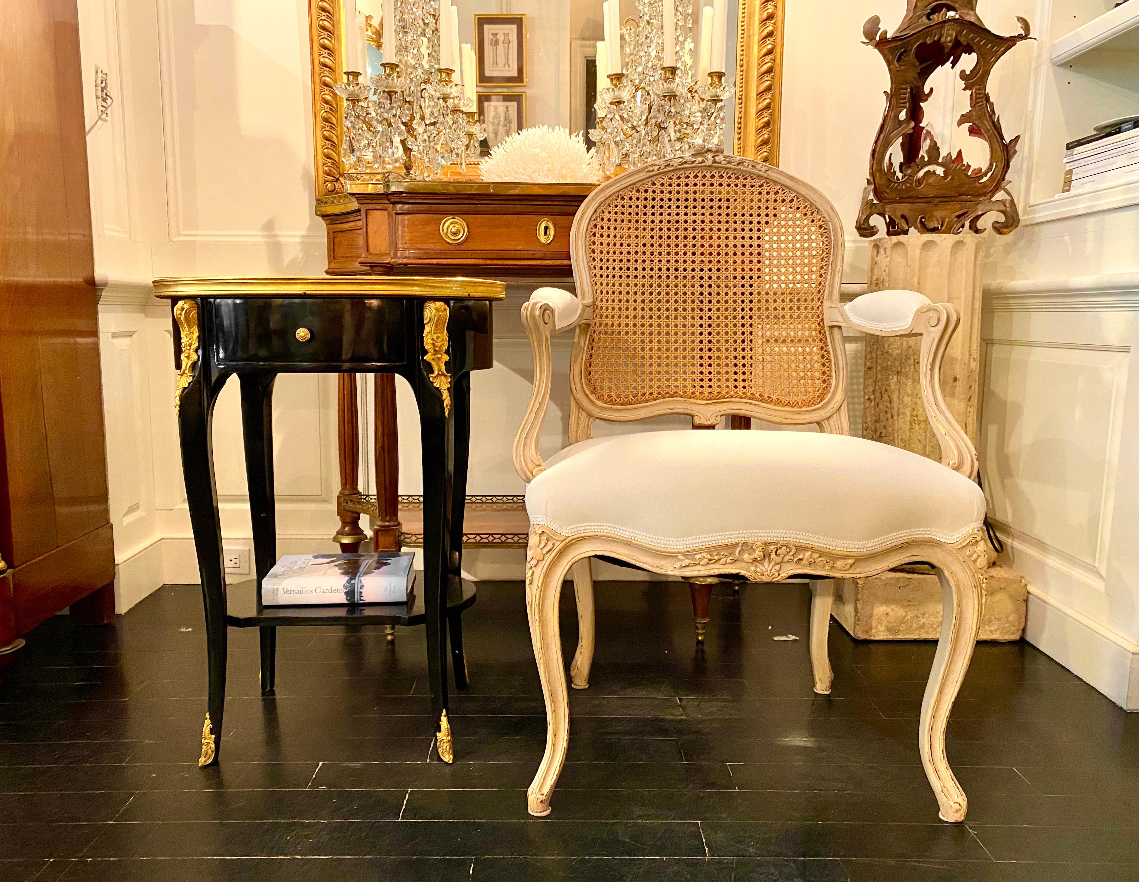 Pair of Louis XV Style Ebonized Side Tables with Marble Tops and Ormulu Mounts For Sale 7