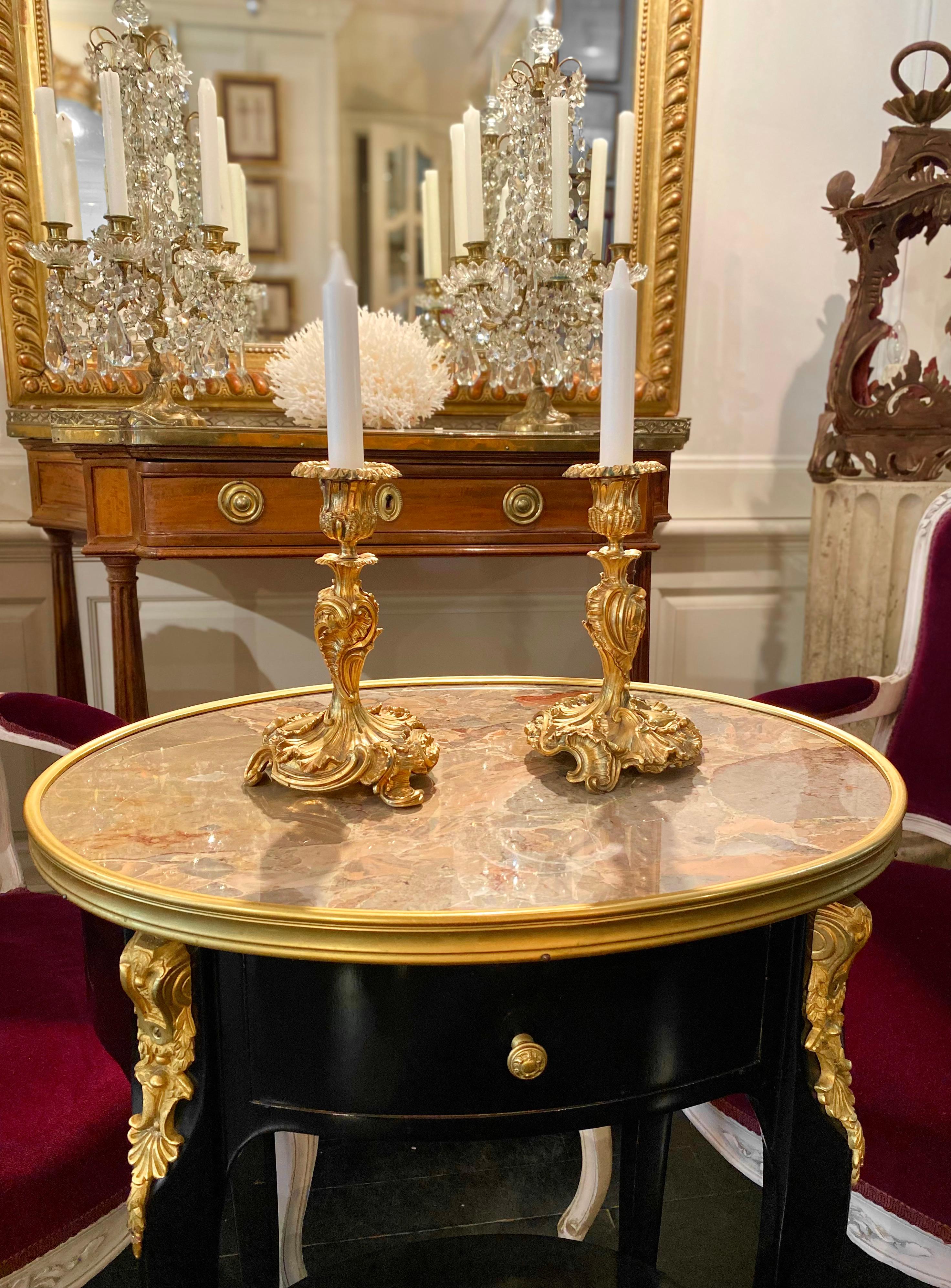 Pair of Louis XV Style Ebonized Side Tables with Marble Tops and Ormulu Mounts For Sale 12