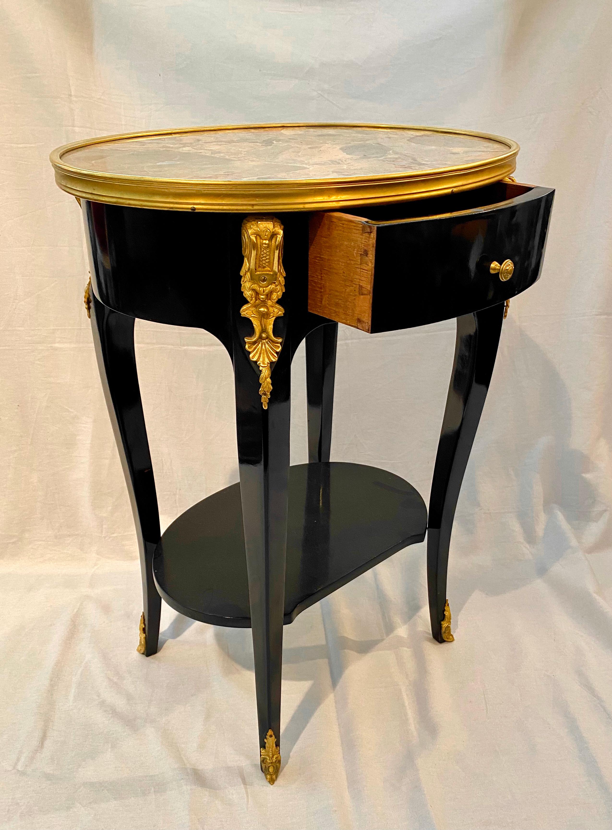 Pair of Louis XV Style Ebonized Side Tables with Marble Tops and Ormulu Mounts For Sale 2
