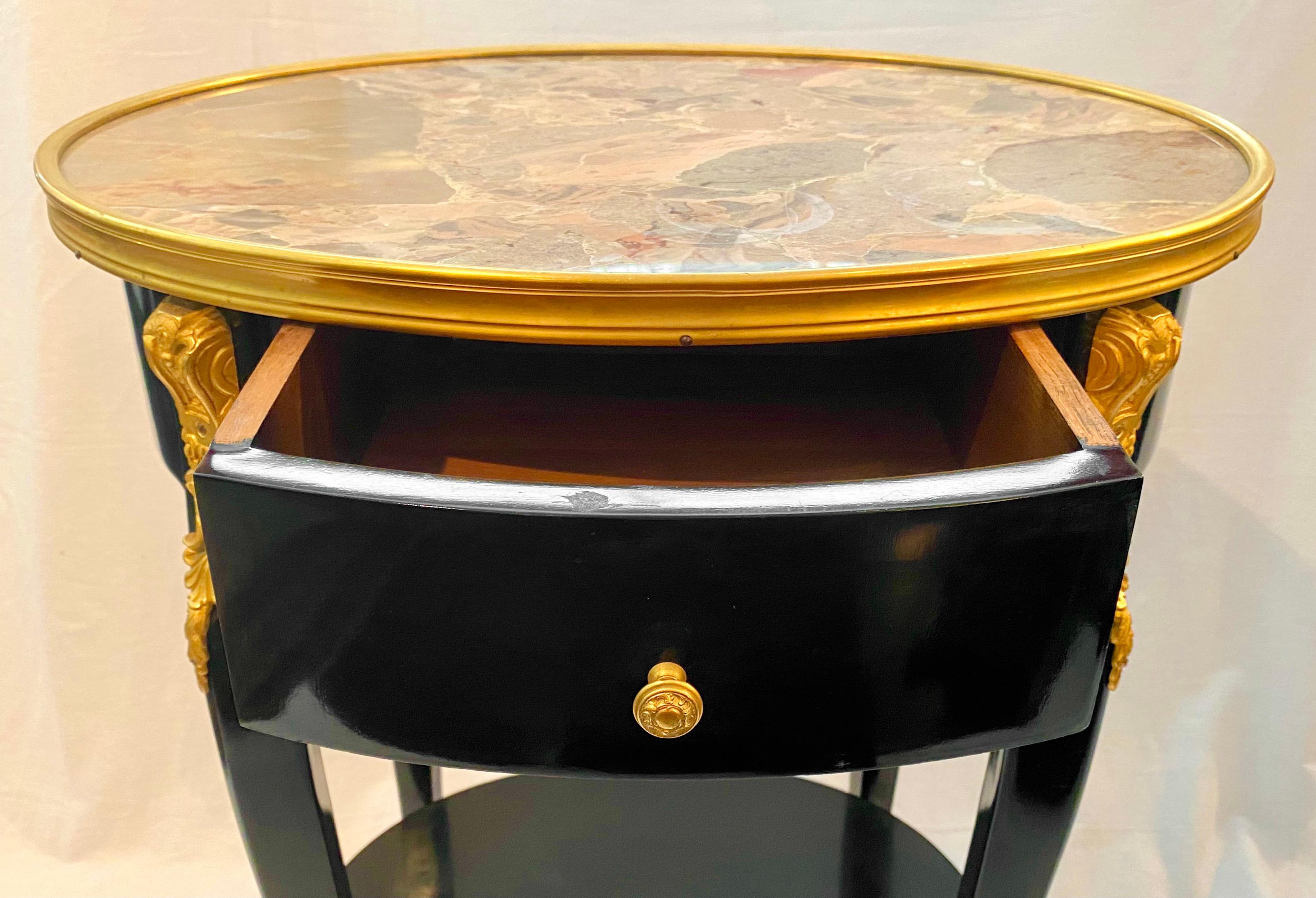 Pair of Louis XV Style Ebonized Side Tables with Marble Tops and Ormulu Mounts For Sale 3