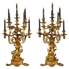 Antique Pair of Louis XV Style Eight-Light Candelabra, Attributed to Victor Paillard