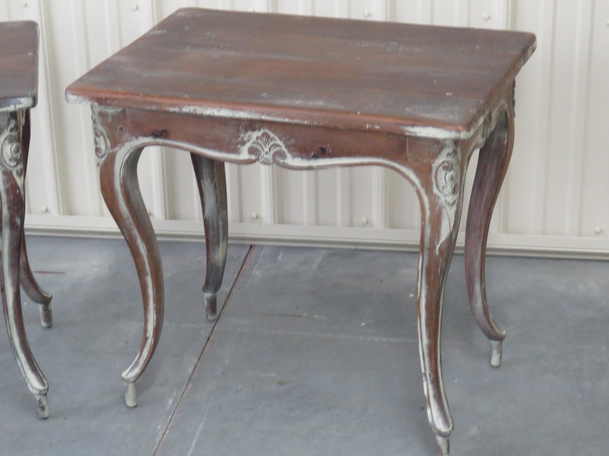 Pair of Distress Painted French Louis XV Style End  Occassional Tables In Good Condition In Swedesboro, NJ