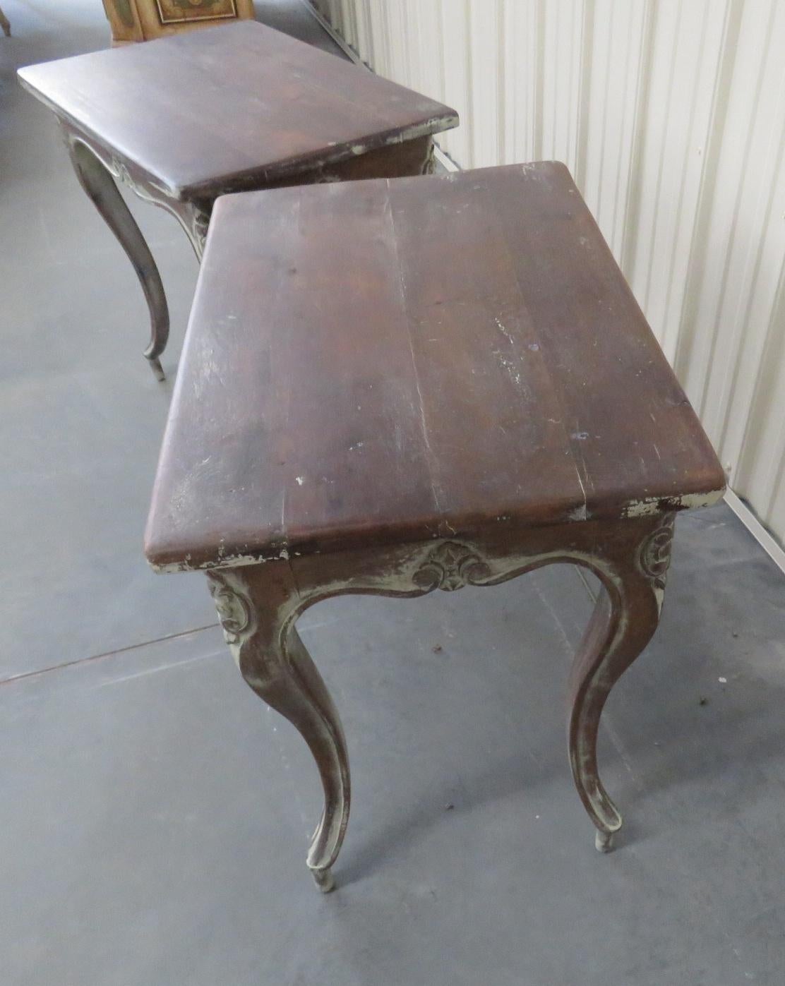 20th Century Pair of Distress Painted French Louis XV Style End  Occassional Tables