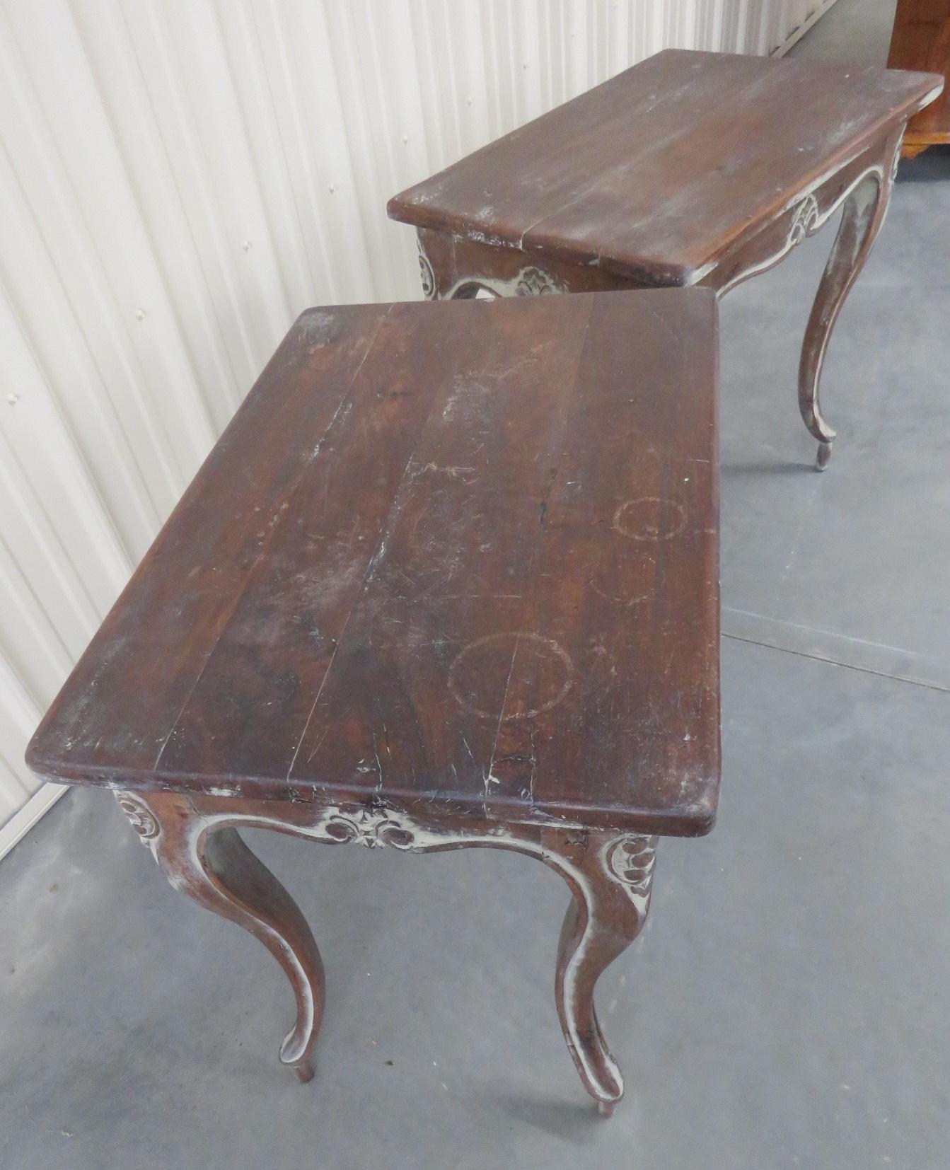 Pair of Distress Painted French Louis XV Style End  Occassional Tables 2