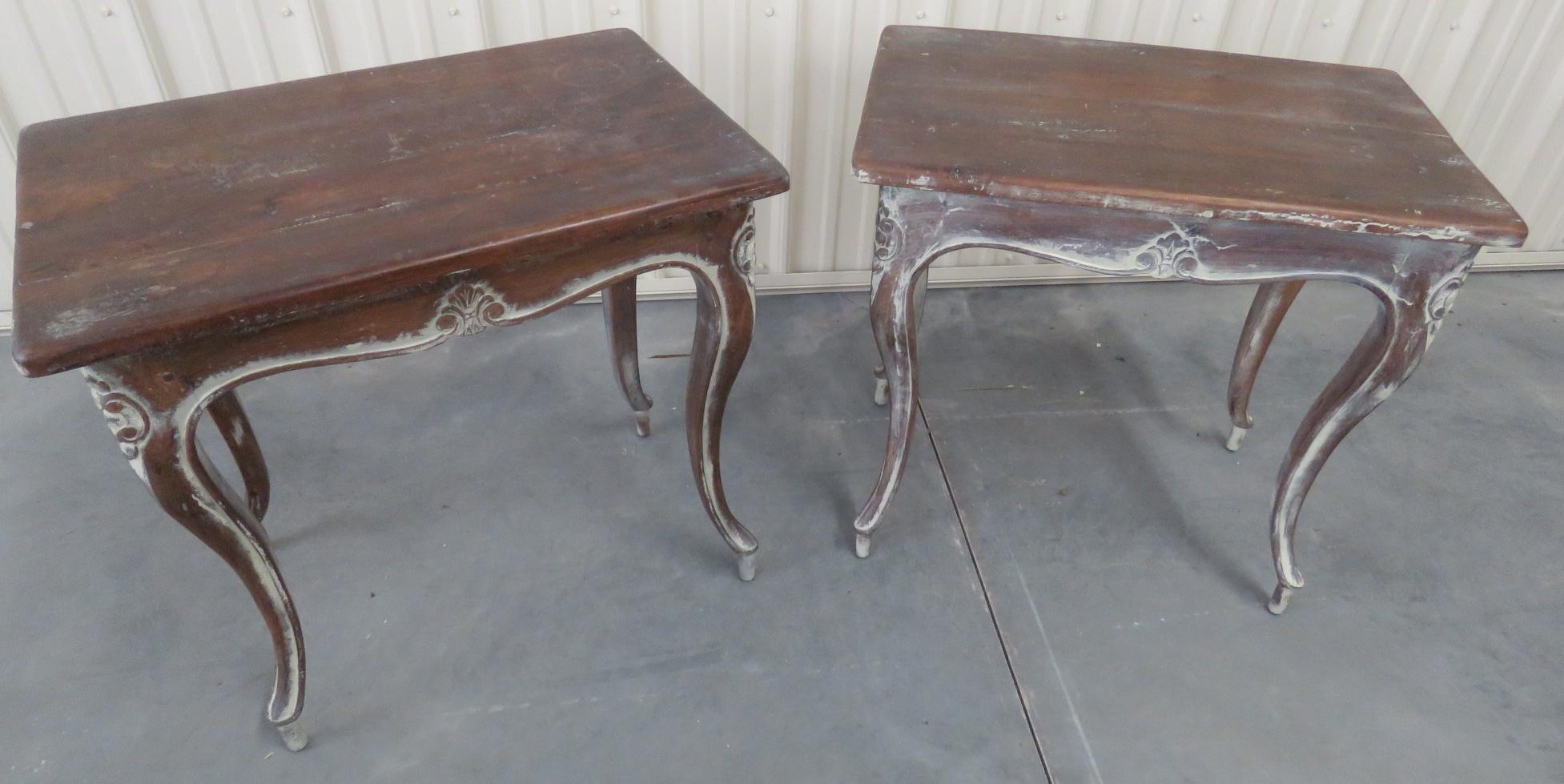 Pair of Distress Painted French Louis XV Style End  Occassional Tables 3