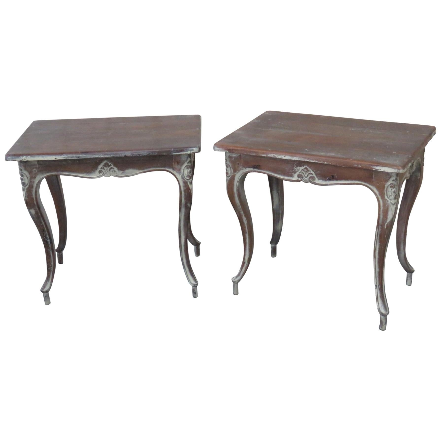 Pair of Distress Painted French Louis XV Style End  Occassional Tables