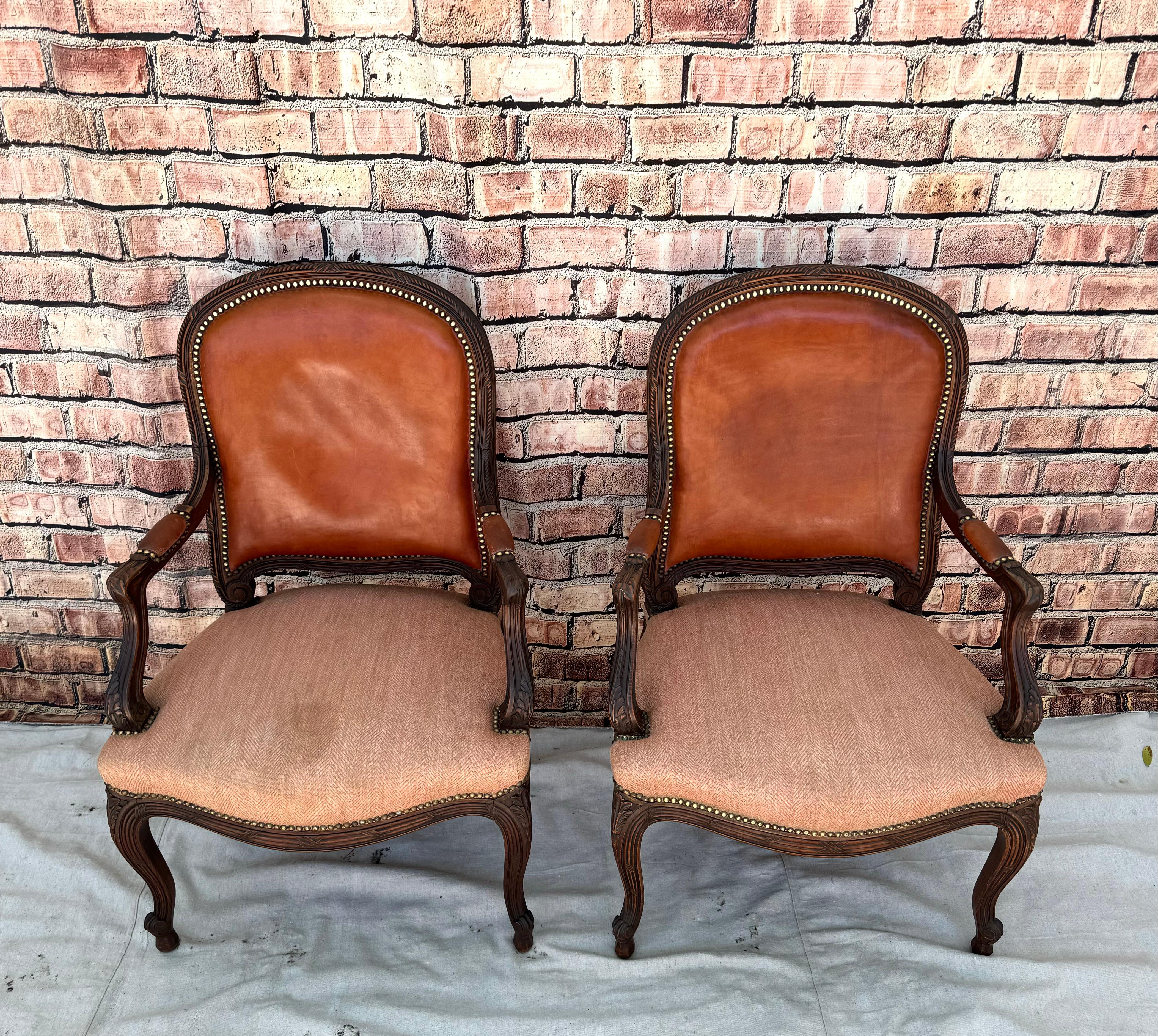 Pair Of Louis XV Style Fauteuil Arm Chairs For Sale 5