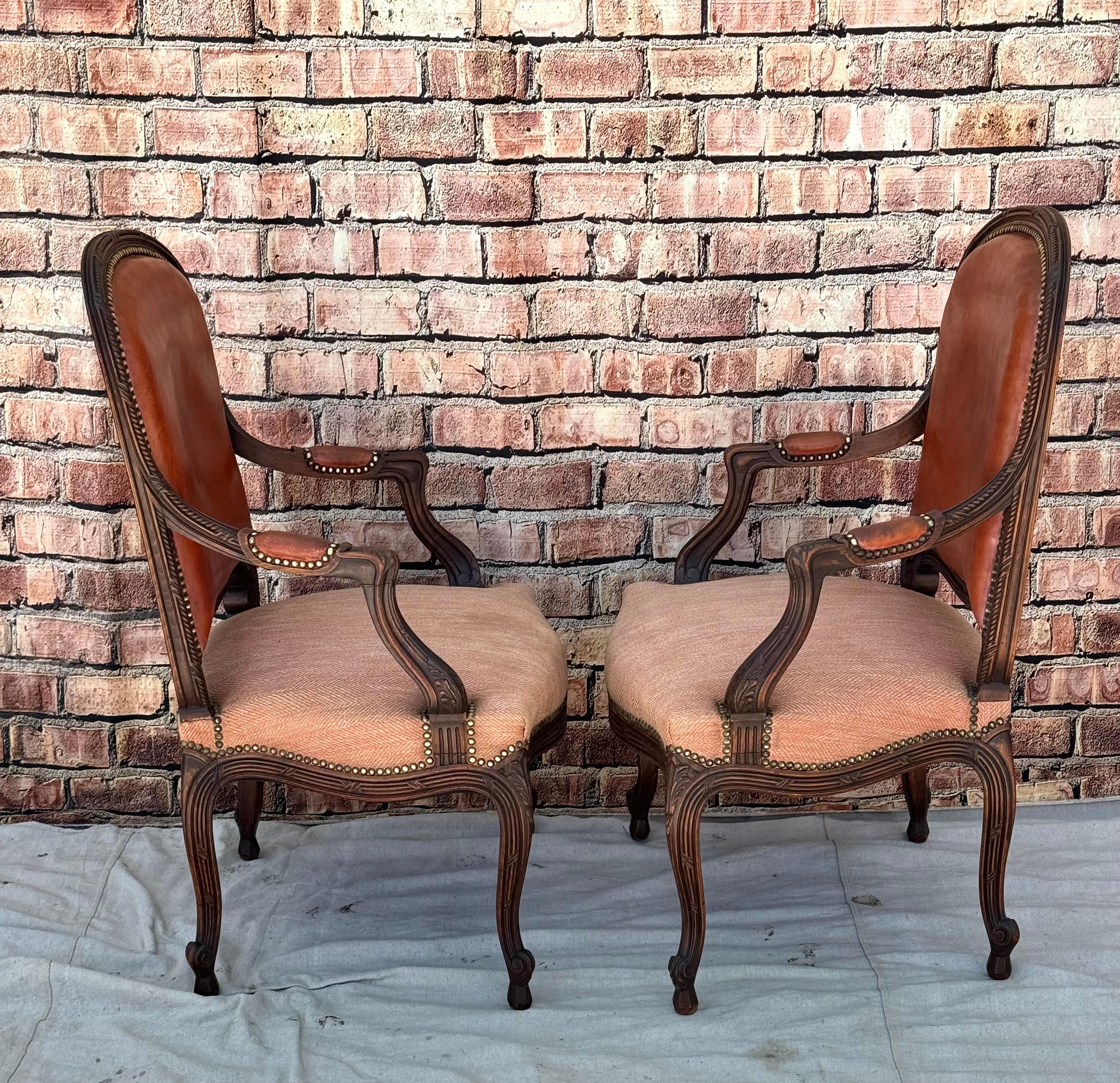 19th Century Pair Of Louis XV Style Fauteuil Arm Chairs For Sale