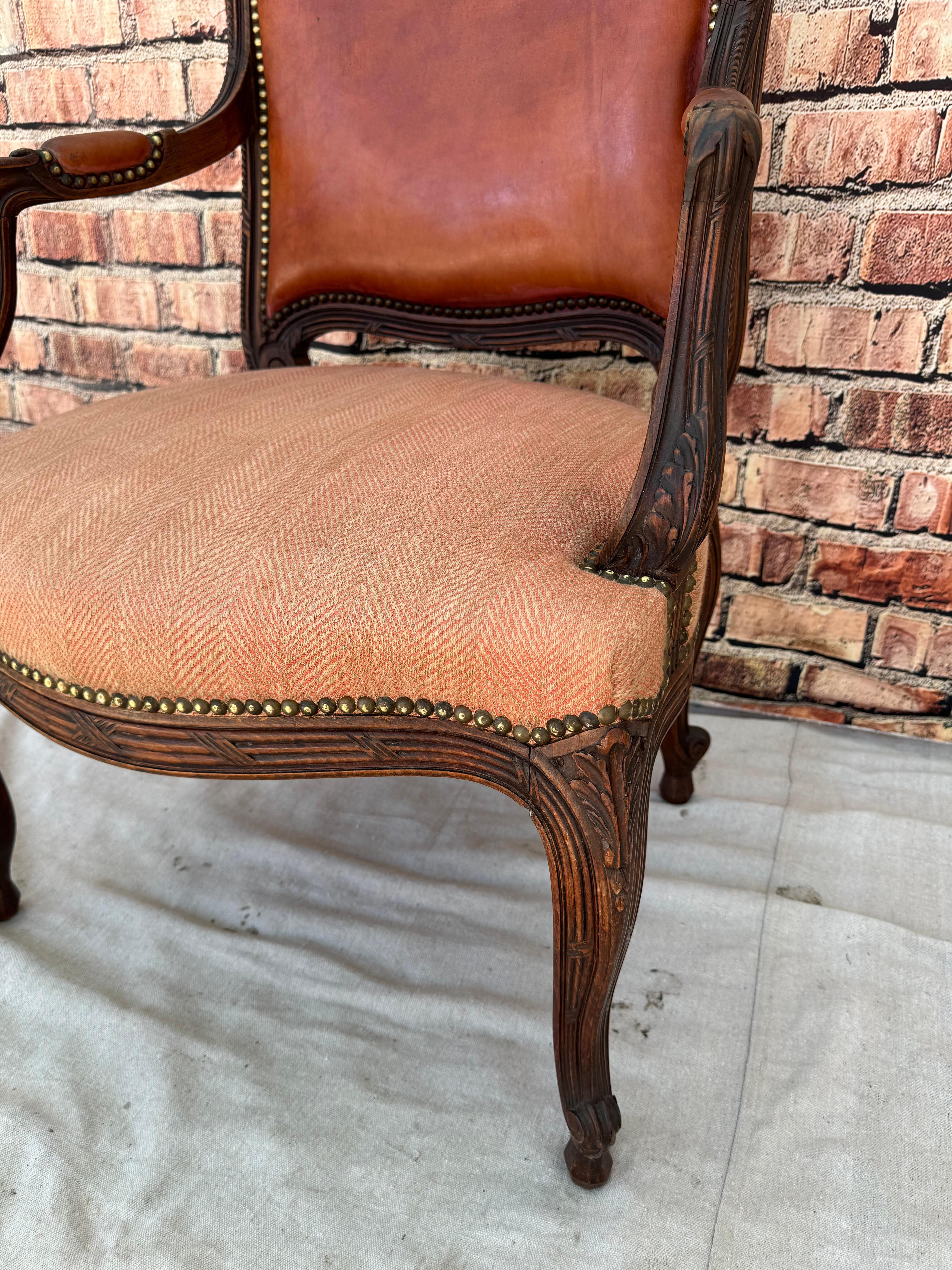 Pair Of Louis XV Style Fauteuil Arm Chairs For Sale 2