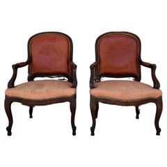 Antique Pair Of Louis XV Style Fauteuil Arm Chairs