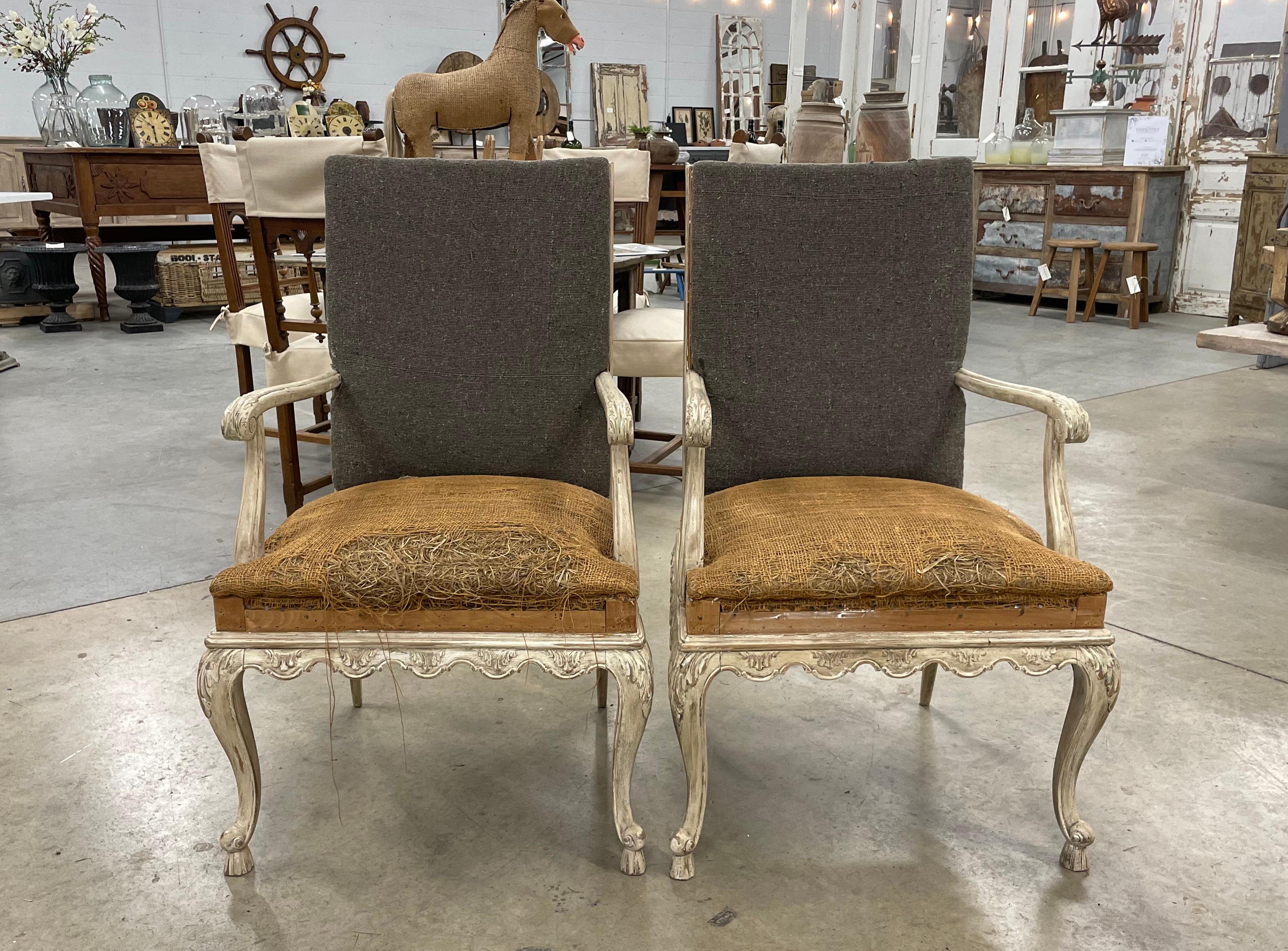 French Pair of Louis XV Style Fauteuil Armchairs