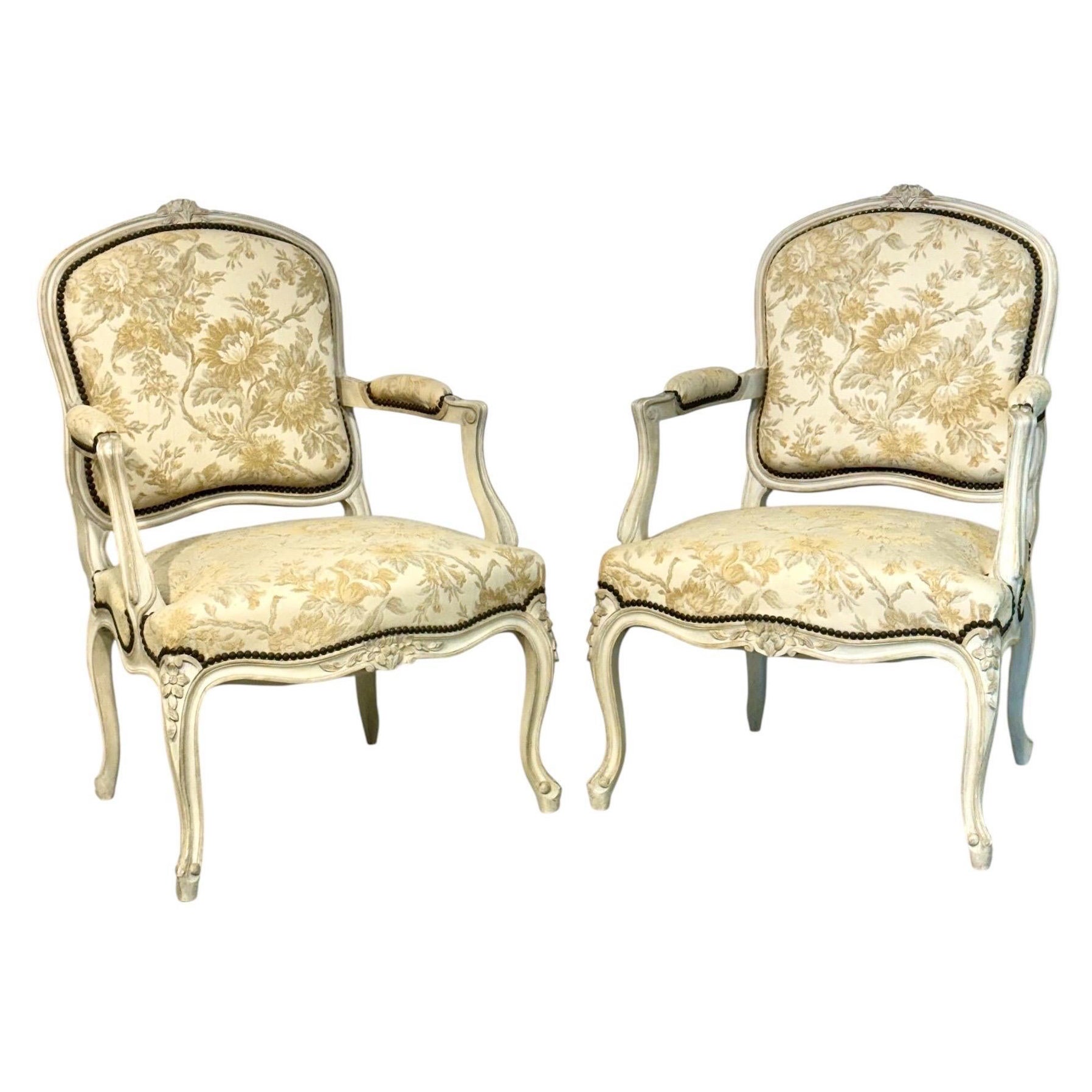 Paar von  Louis XV-Stil 'Fauteuils à la Reine' Sessel, 19. Jahrhundert