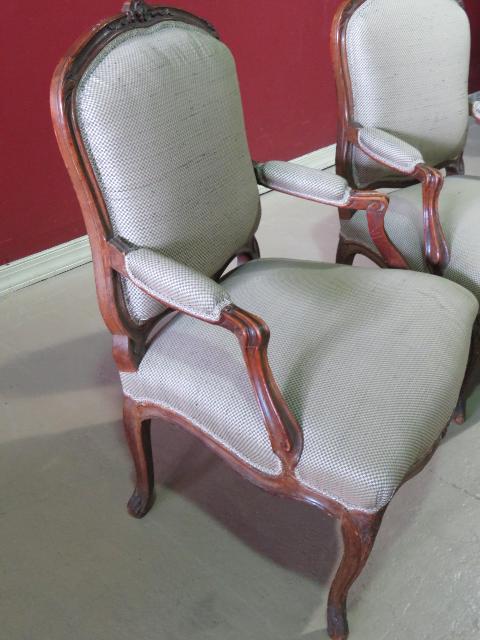 Pair of Carved Walnut Louis XV Style Fauteuils Armchairs 3