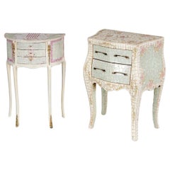 Pair of Louis XV Style Floral Mosaic Side Tables – Bombe & Demilune Commode