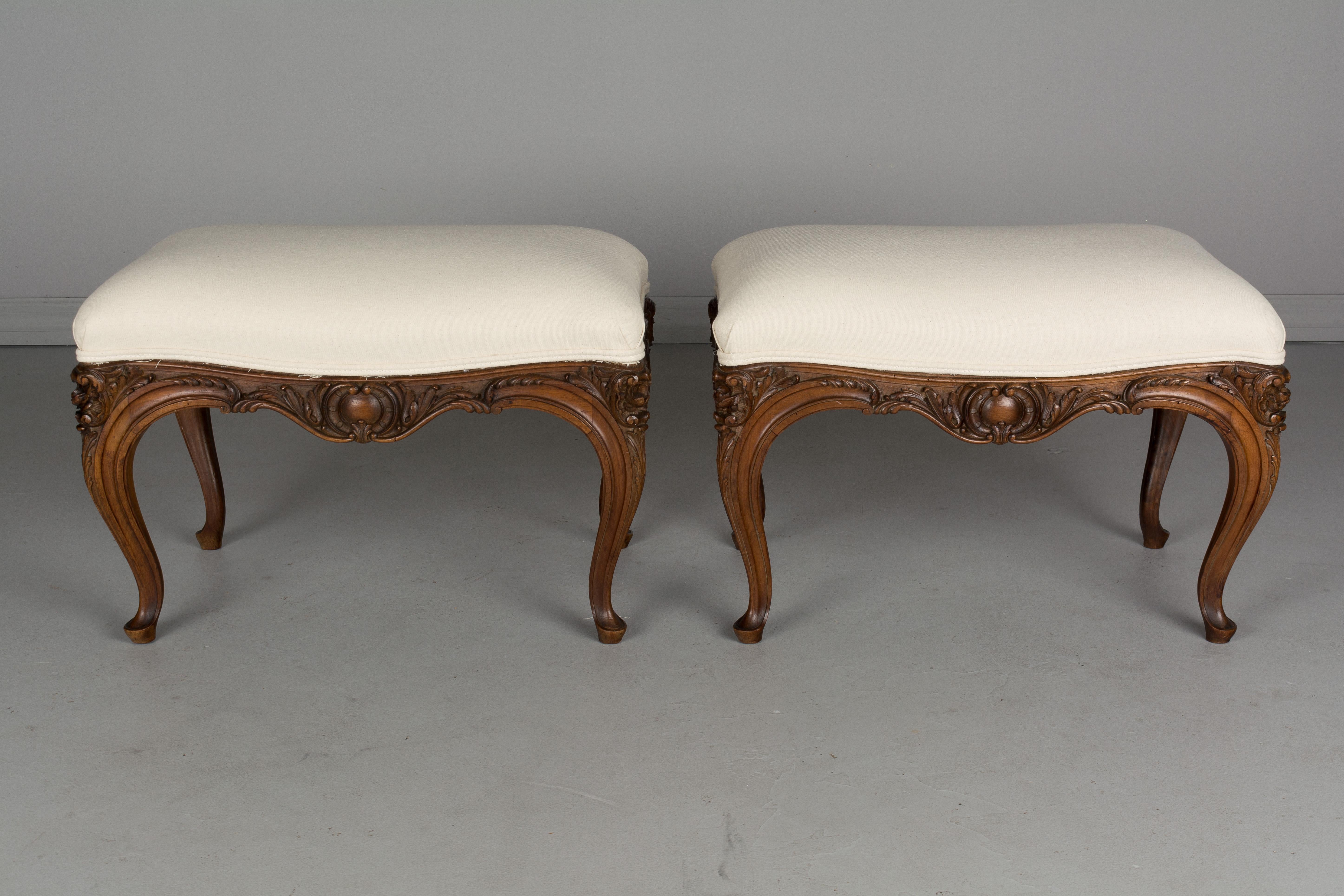 Hand-Carved Pair of Louis XV Style Foot Stool or Bench