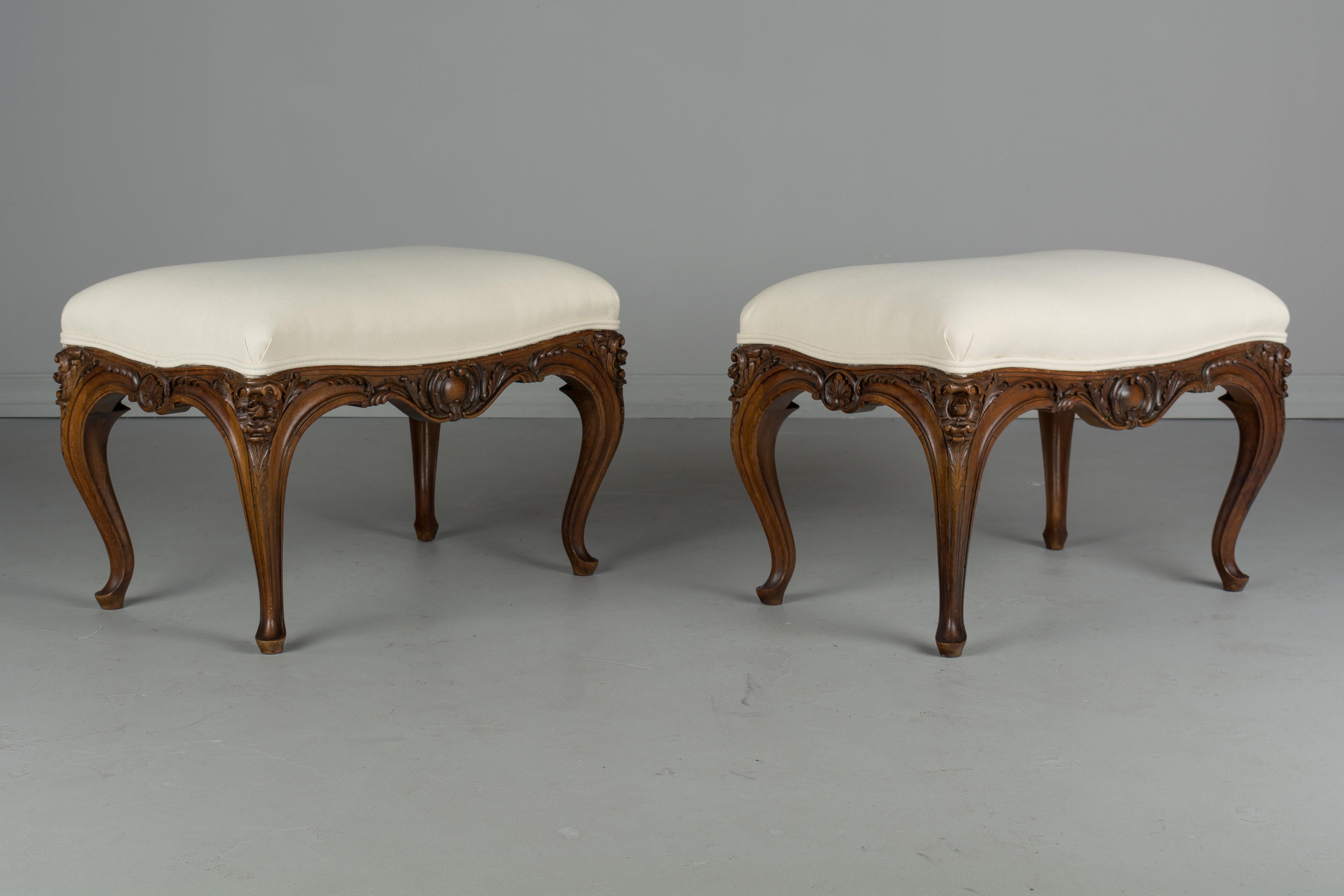 Walnut Pair of Louis XV Style Foot Stool or Bench