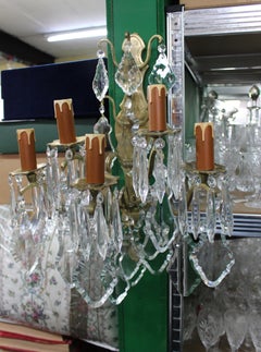 Pair of Louis XV Style French Brass and Fine Cut Crystal Wall Lights