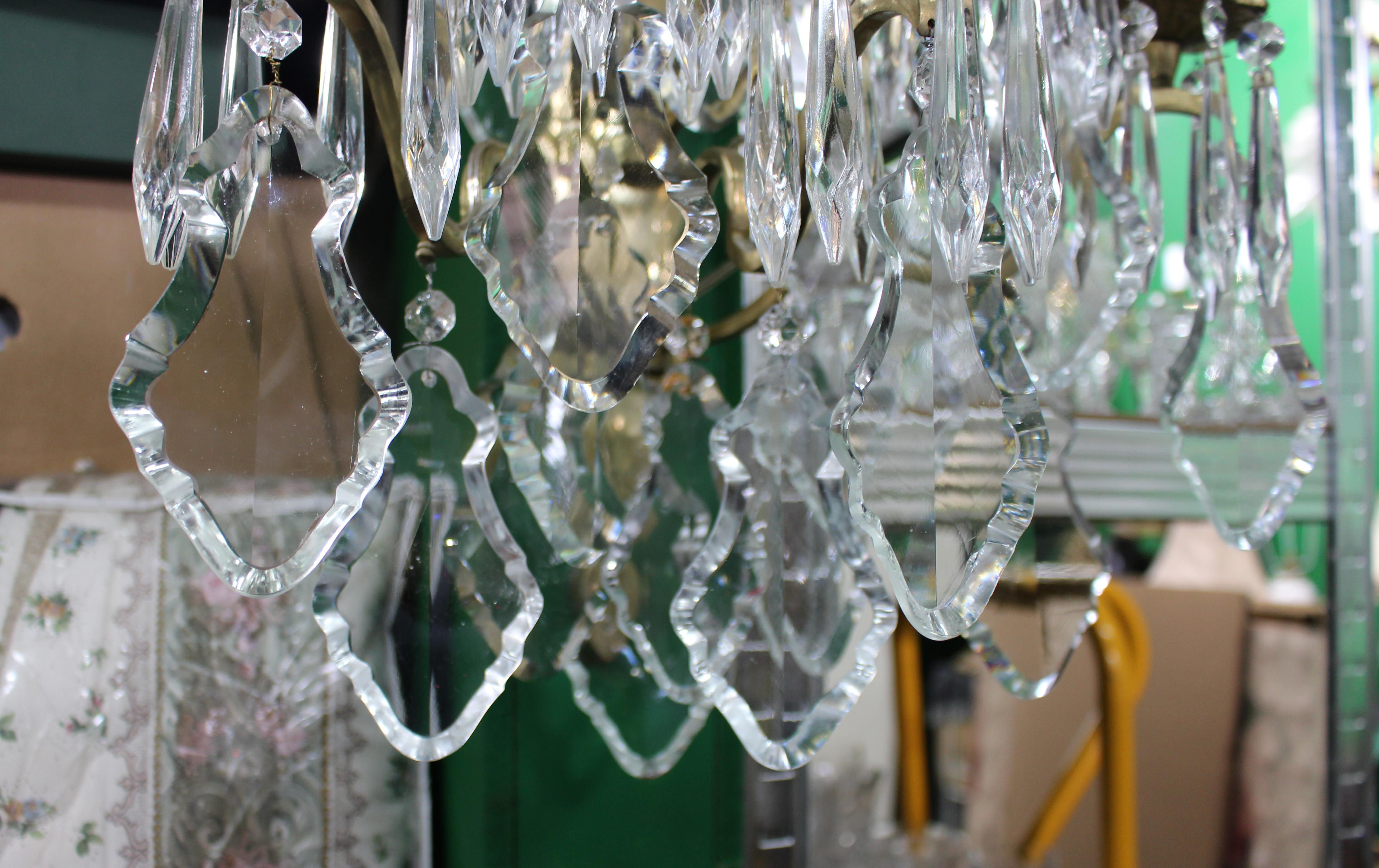 20th Century Pair of Louis XV Style French Brass and Fine Cut Crystal Wall Lights For Sale