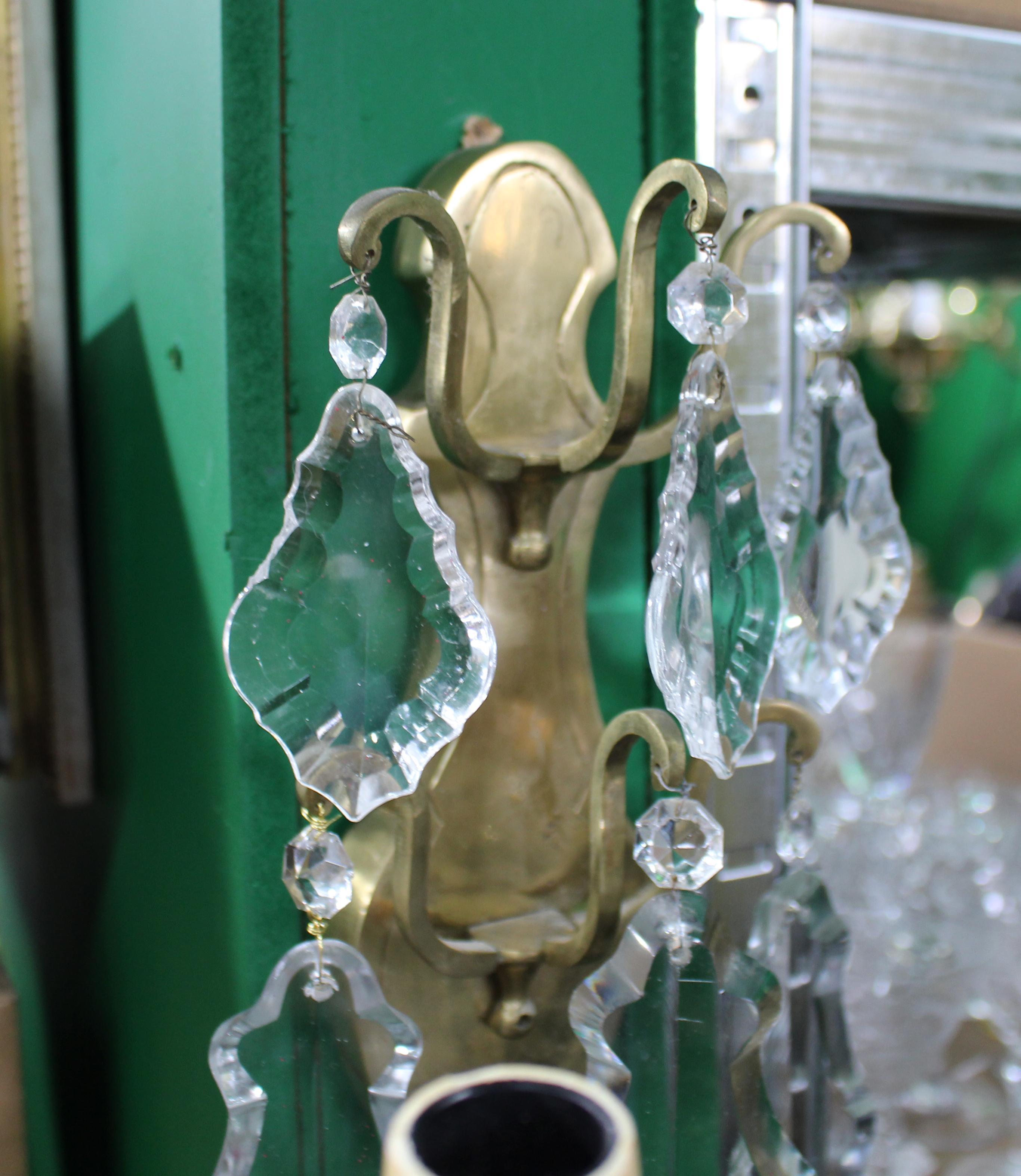 Pair of Louis XV Style French Brass and Fine Cut Crystal Wall Lights For Sale 2