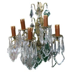 Vintage Pair of Louis XV Style French Brass and Fine Cut Crystal Wall Lights