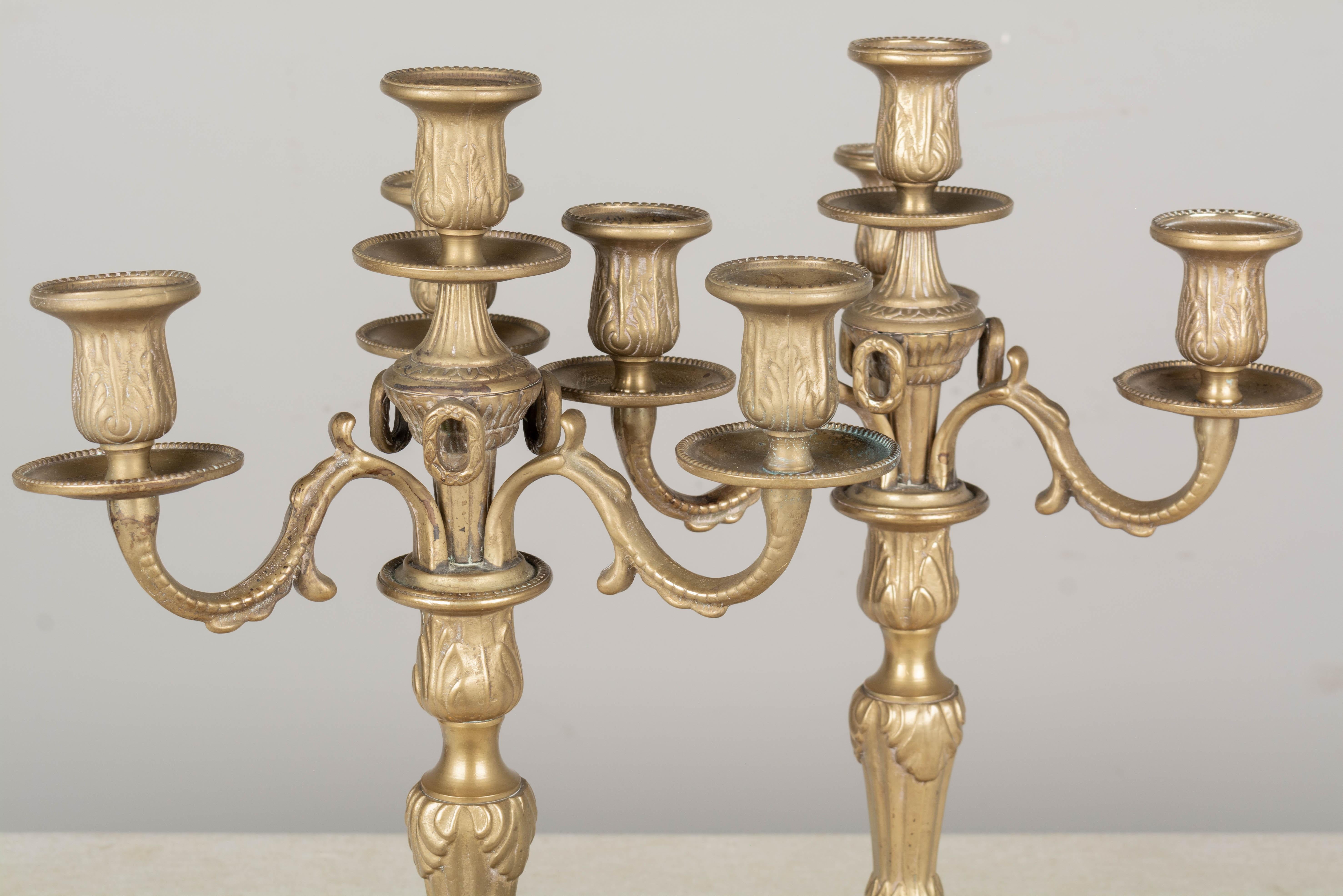 Pair of Louis XV Style French Brass Candelabra For Sale 1