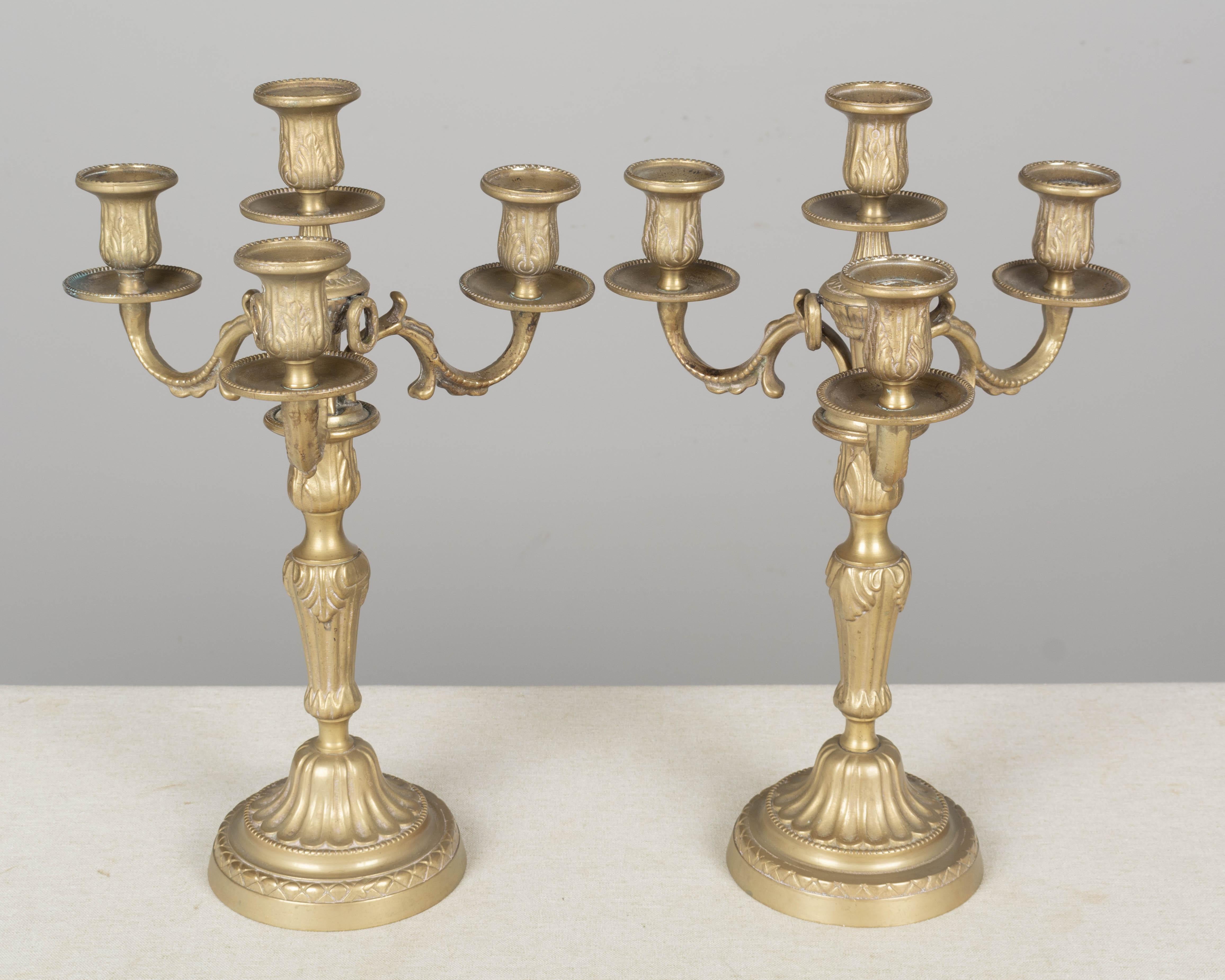 Pair of Louis XV Style French Brass Candelabra For Sale 2