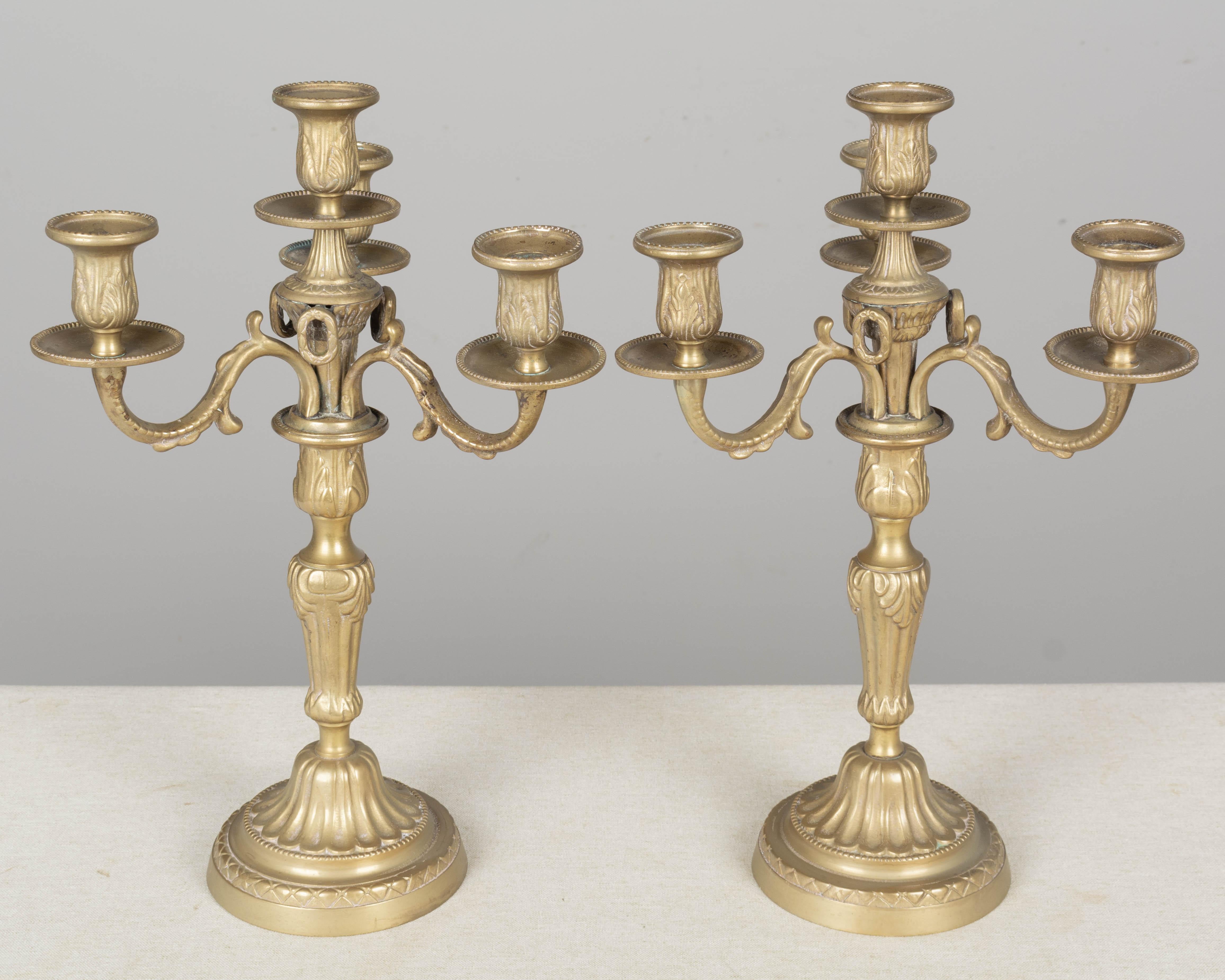 Pair of Louis XV Style French Brass Candelabra For Sale 3