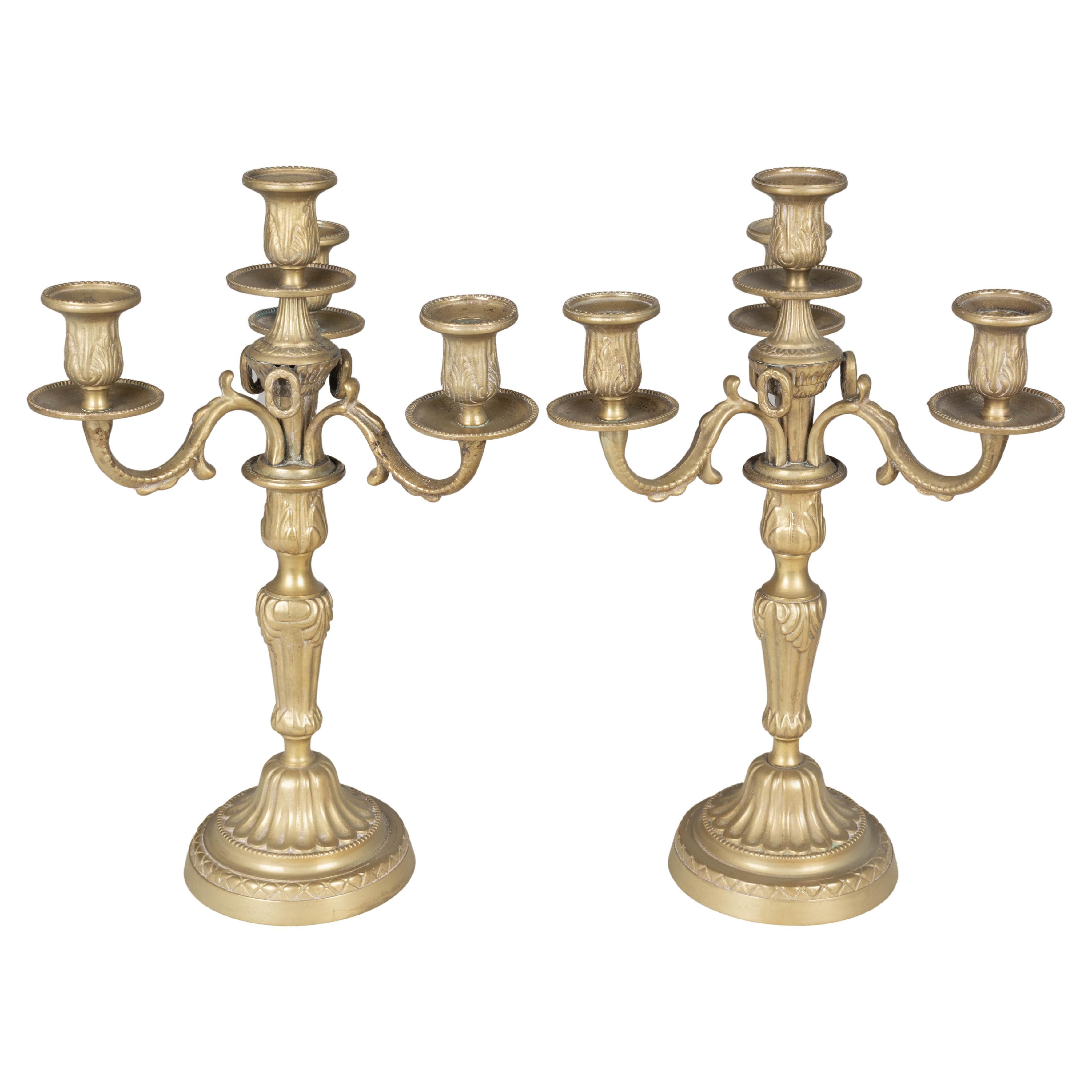 Pair of Louis XV Style French Brass Candelabra For Sale
