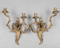 Pareja de candelabros franceses de bronce estilo Luis XV